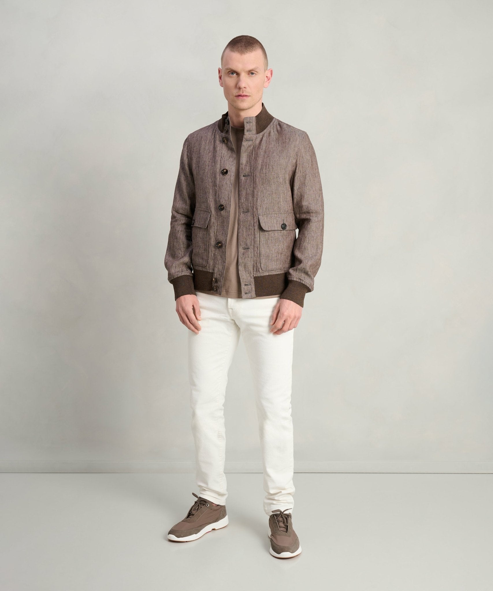 SOCI3TY Bomber jacket linnen donkerbruin - THE SOCIETY SHOP