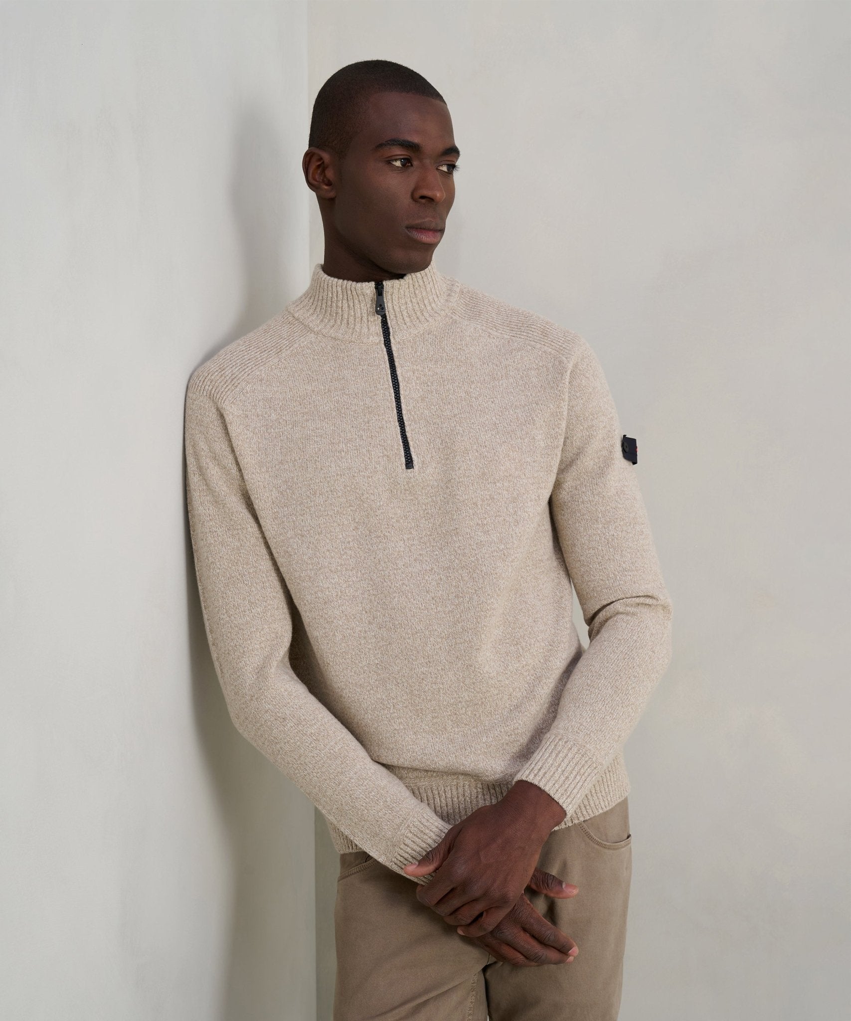 Peuterey Braille 02 half - zip trui beige - THE SOCIETY SHOP