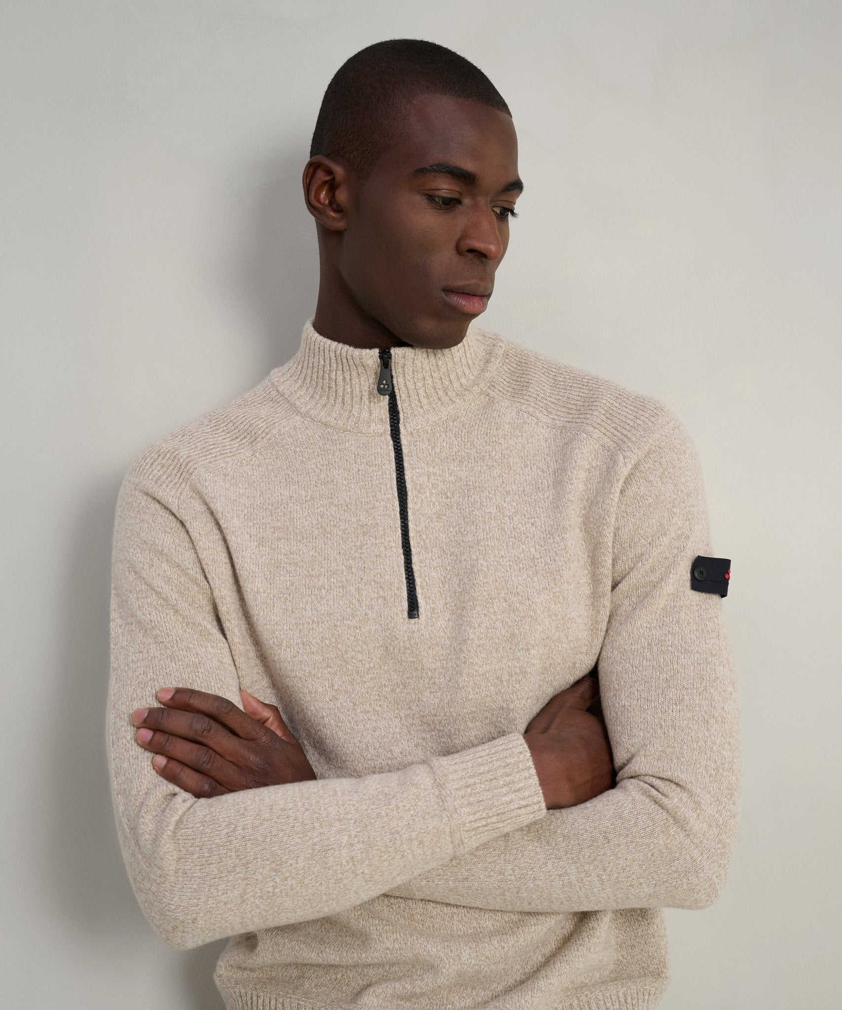 Peuterey Braille 02 half - zip trui beige - THE SOCIETY SHOP