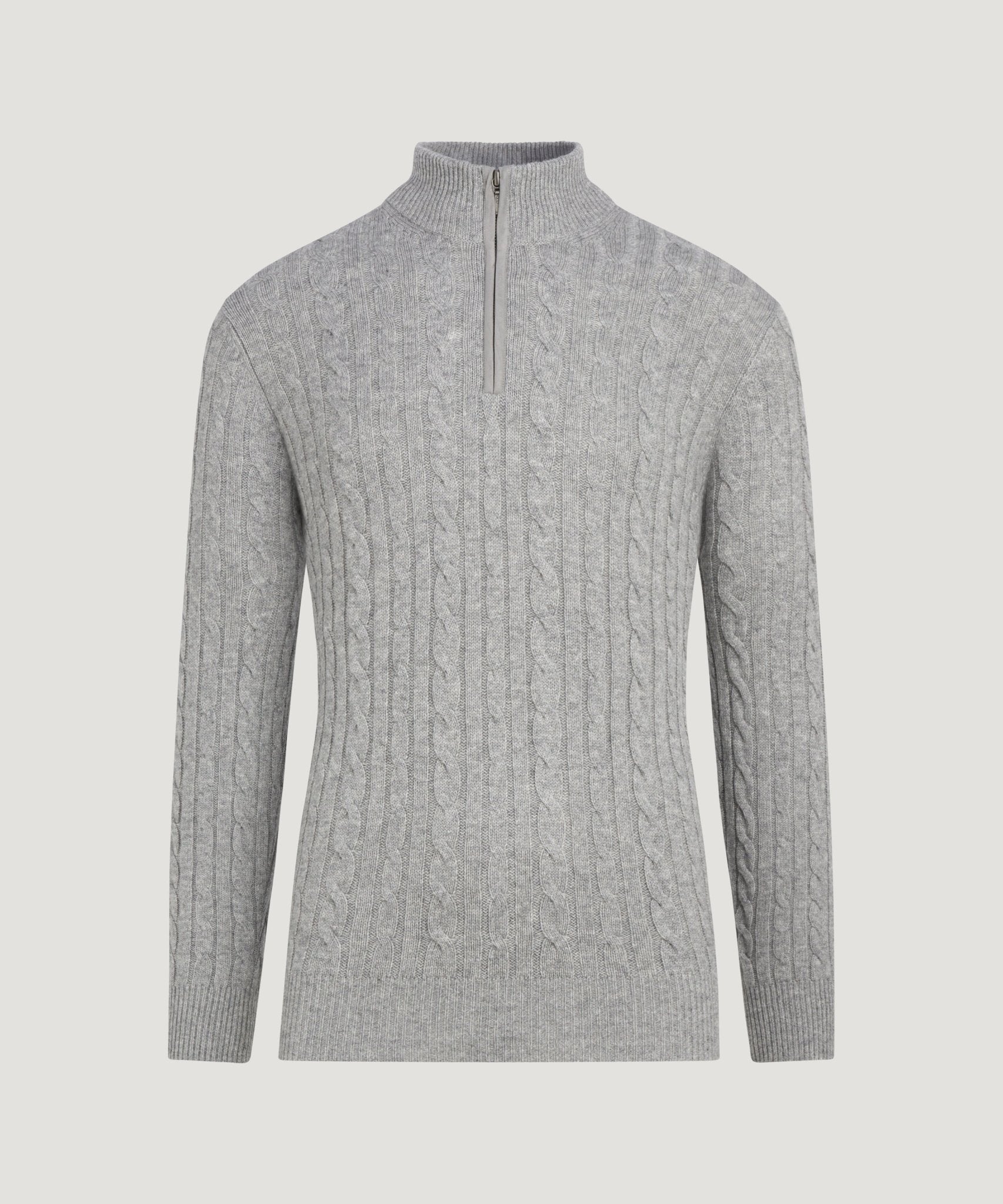 SOCI3TY Cable knit half - zip trui wol/kasjmier grijs - THE SOCIETY SHOP