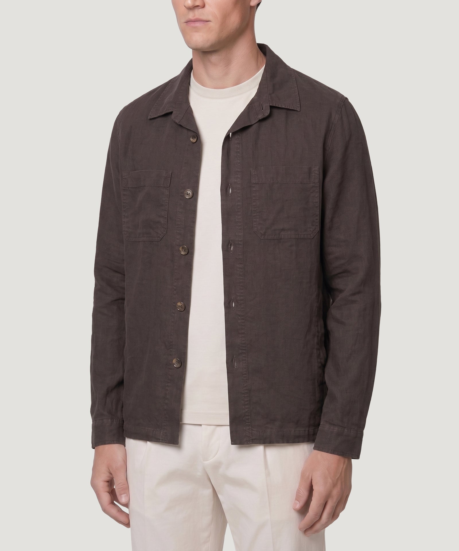 SOCI3TY Limited Fashion Coimbra overshirt gewassen linnen donkerbruin - THE SOCIETY SHOP