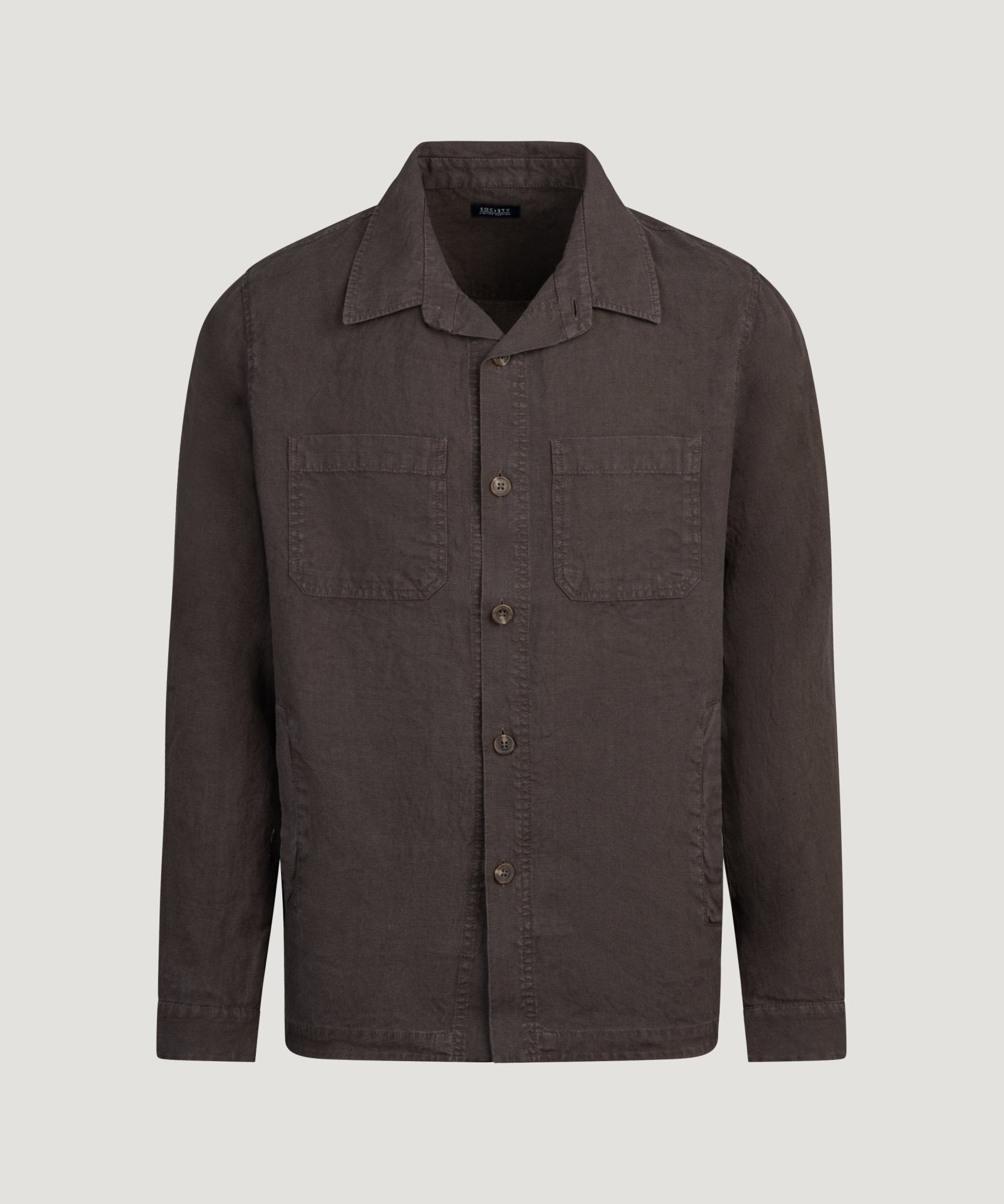SOCI3TY Limited Fashion Coimbra overshirt gewassen linnen donkerbruin - THE SOCIETY SHOP