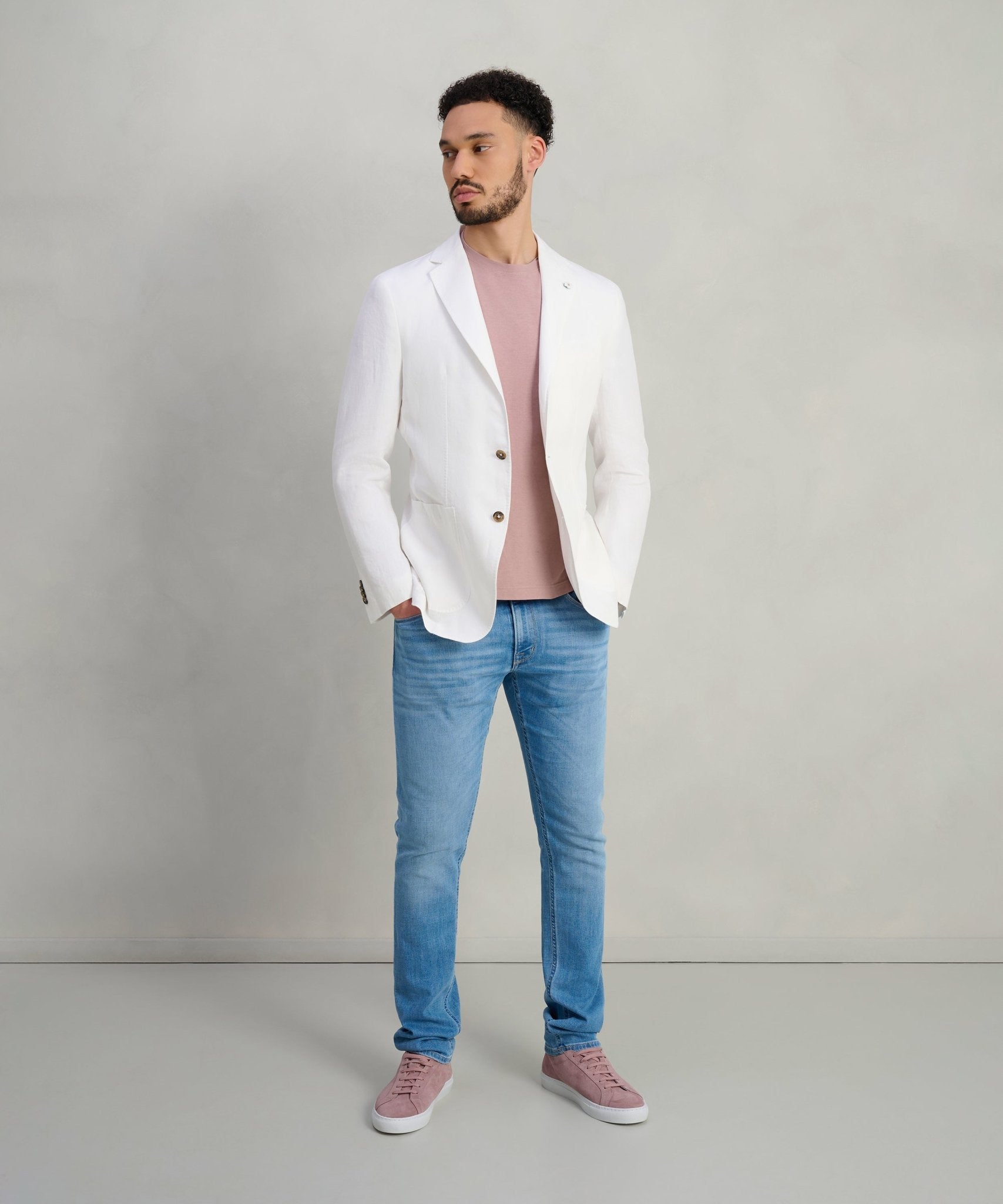 SOCI3TY Colbert gewassen linnen off - white - THE SOCIETY SHOP