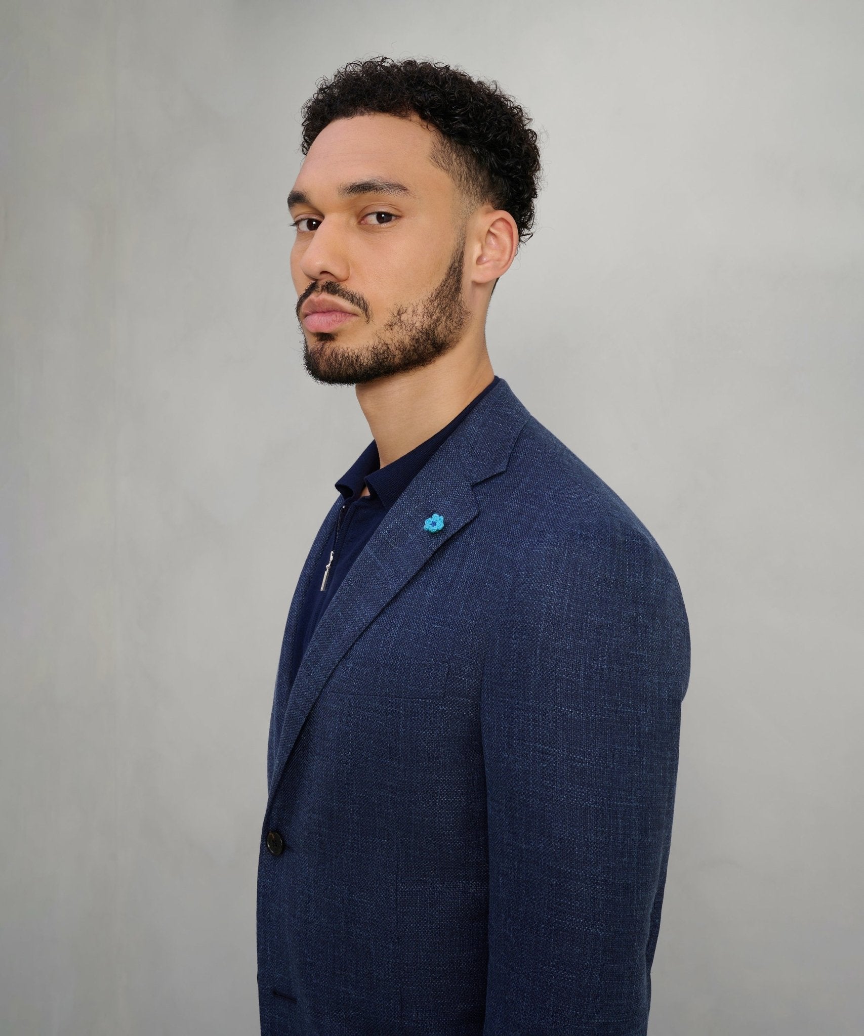 Corneliani Colbert scheerwol/zijde/linnen blauw - THE SOCIETY SHOP