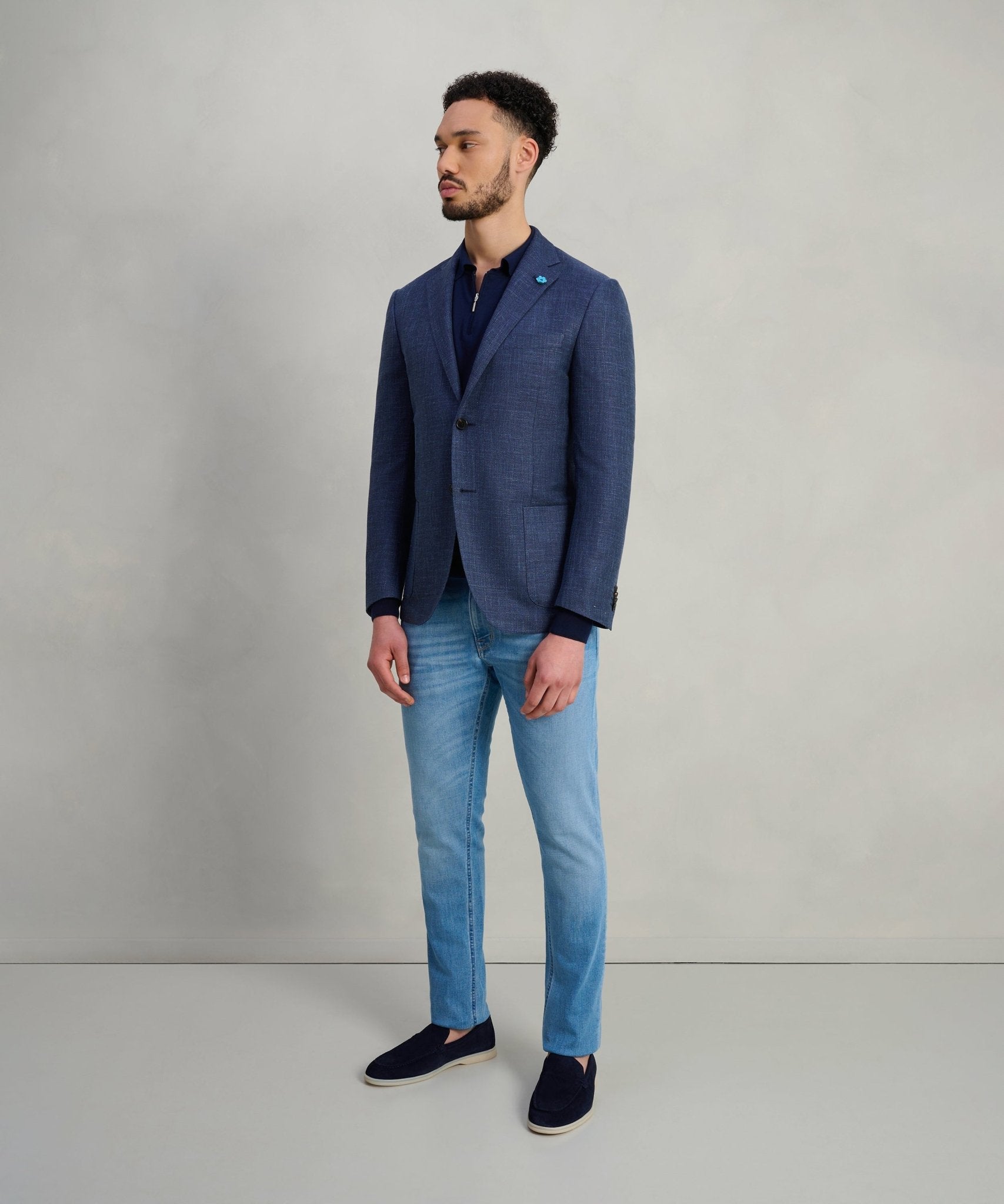 Corneliani Colbert scheerwol/zijde/linnen blauw - THE SOCIETY SHOP