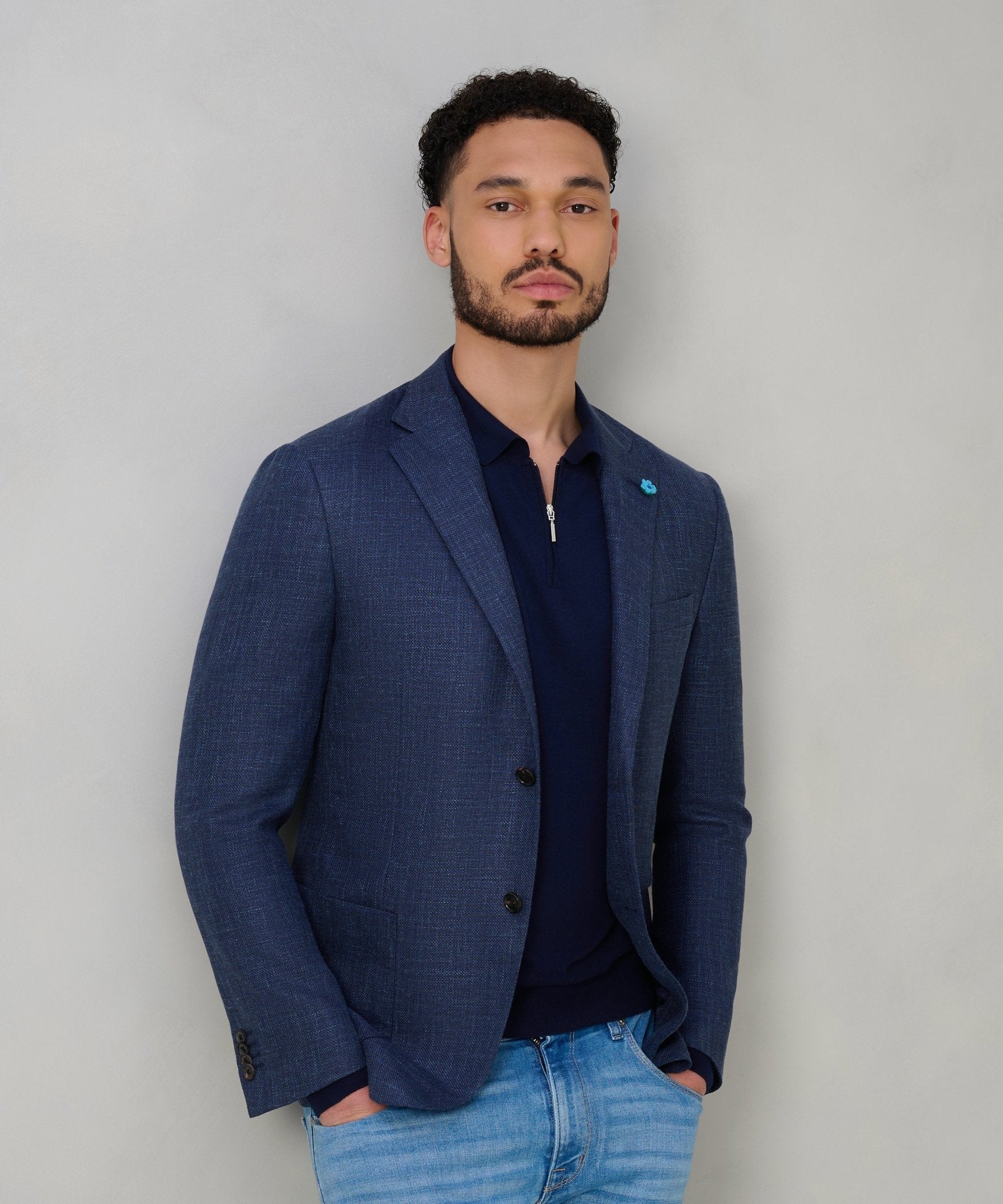 Corneliani Colbert scheerwol/zijde/linnen blauw - THE SOCIETY SHOP