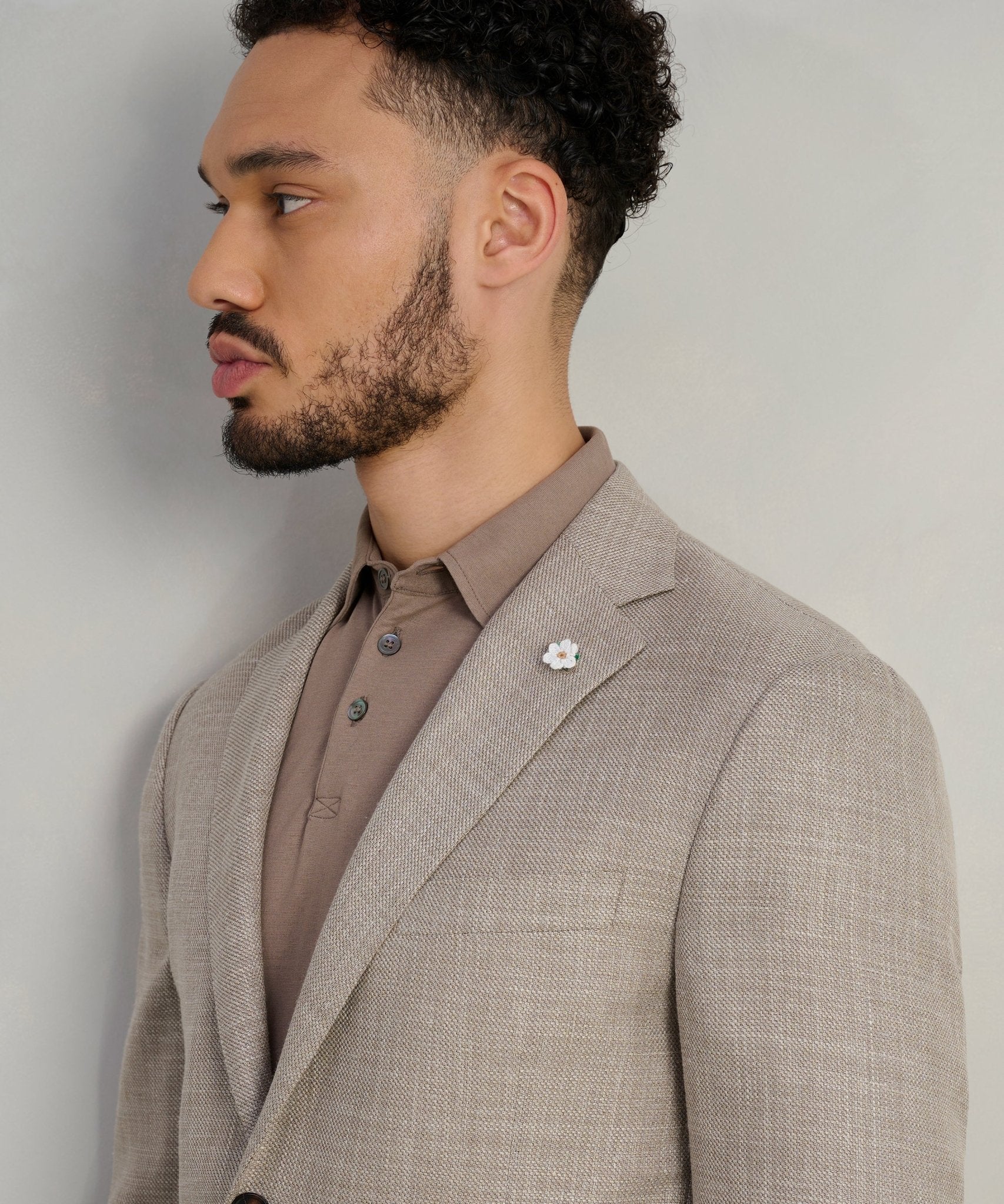 Corneliani Colbert scheerwol/zijde/linnen lichtbruin - THE SOCIETY SHOP