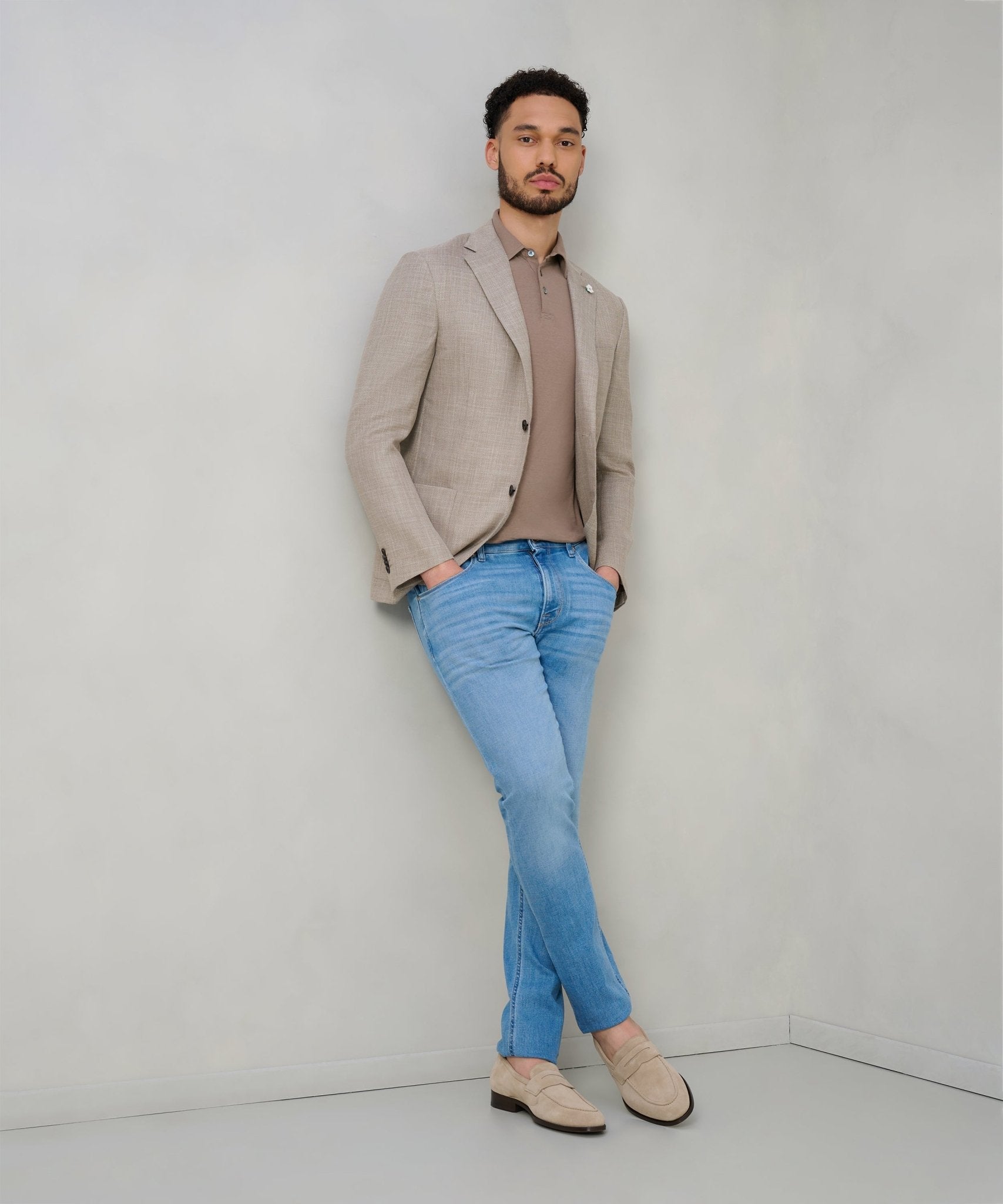 Corneliani Colbert scheerwol/zijde/linnen lichtbruin - THE SOCIETY SHOP