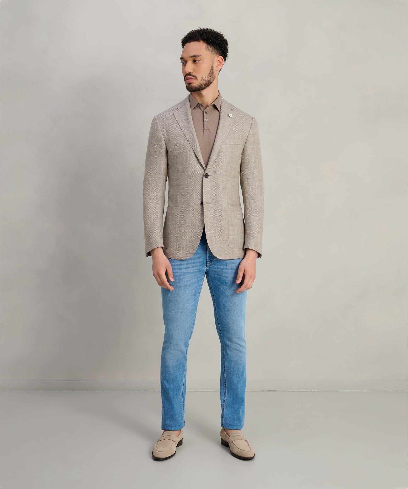 Corneliani Colbert scheerwol/zijde/linnen lichtbruin - THE SOCIETY SHOP