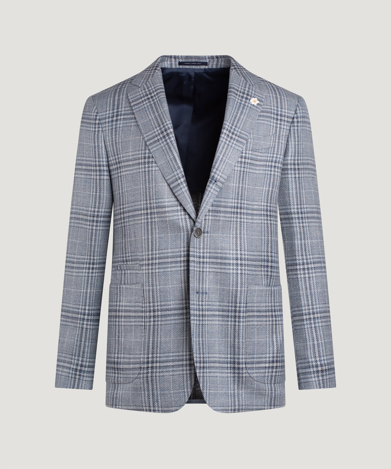 SOCI3TY Limited Fashion Colbert wol/zijde/linnen SUMMERTIME blauw geruit - THE SOCIETY SHOP