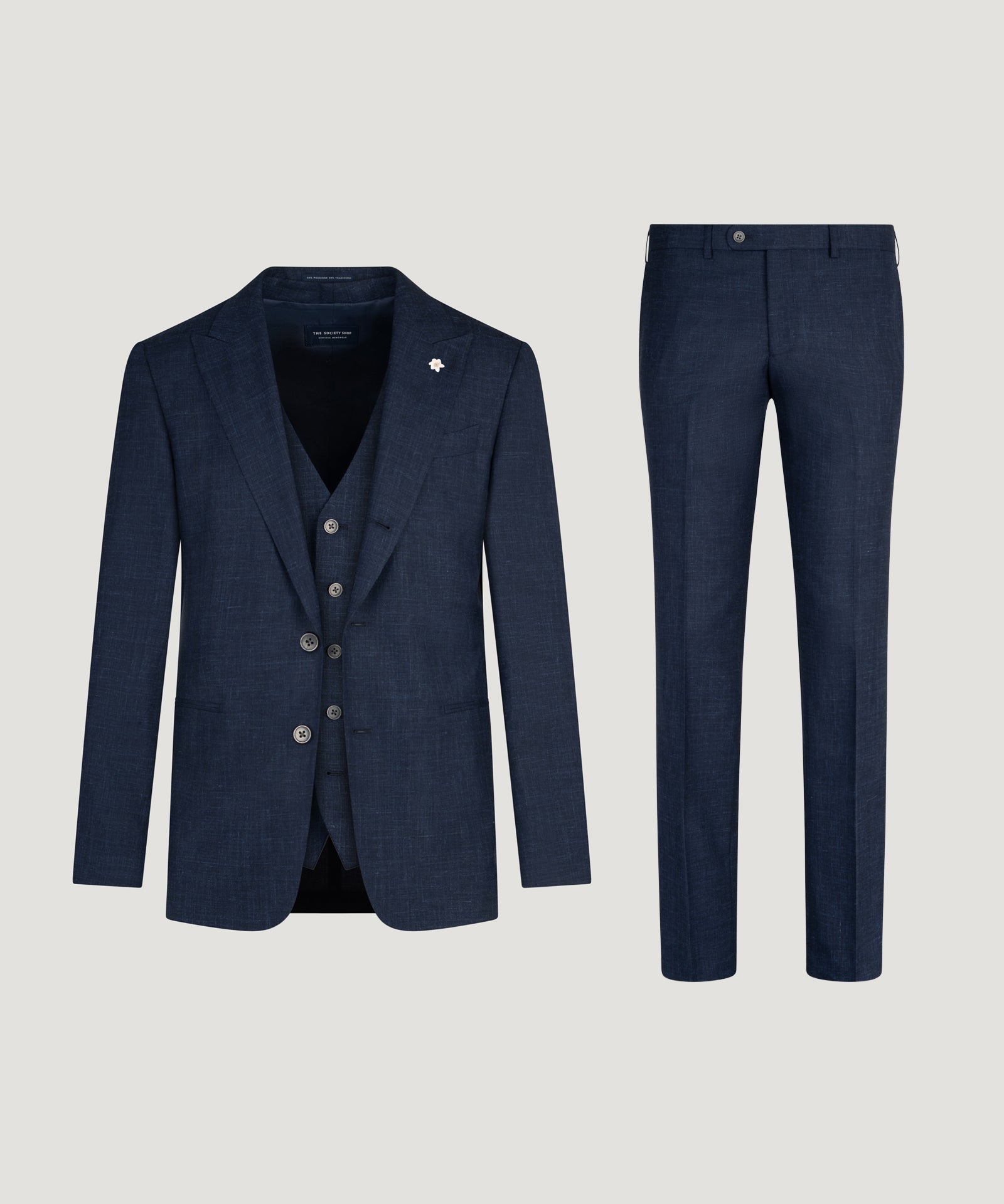 SOCI3TY Limited Fashion Driedelig pak wol/linnen/zijde donkerblauw - THE SOCIETY SHOP