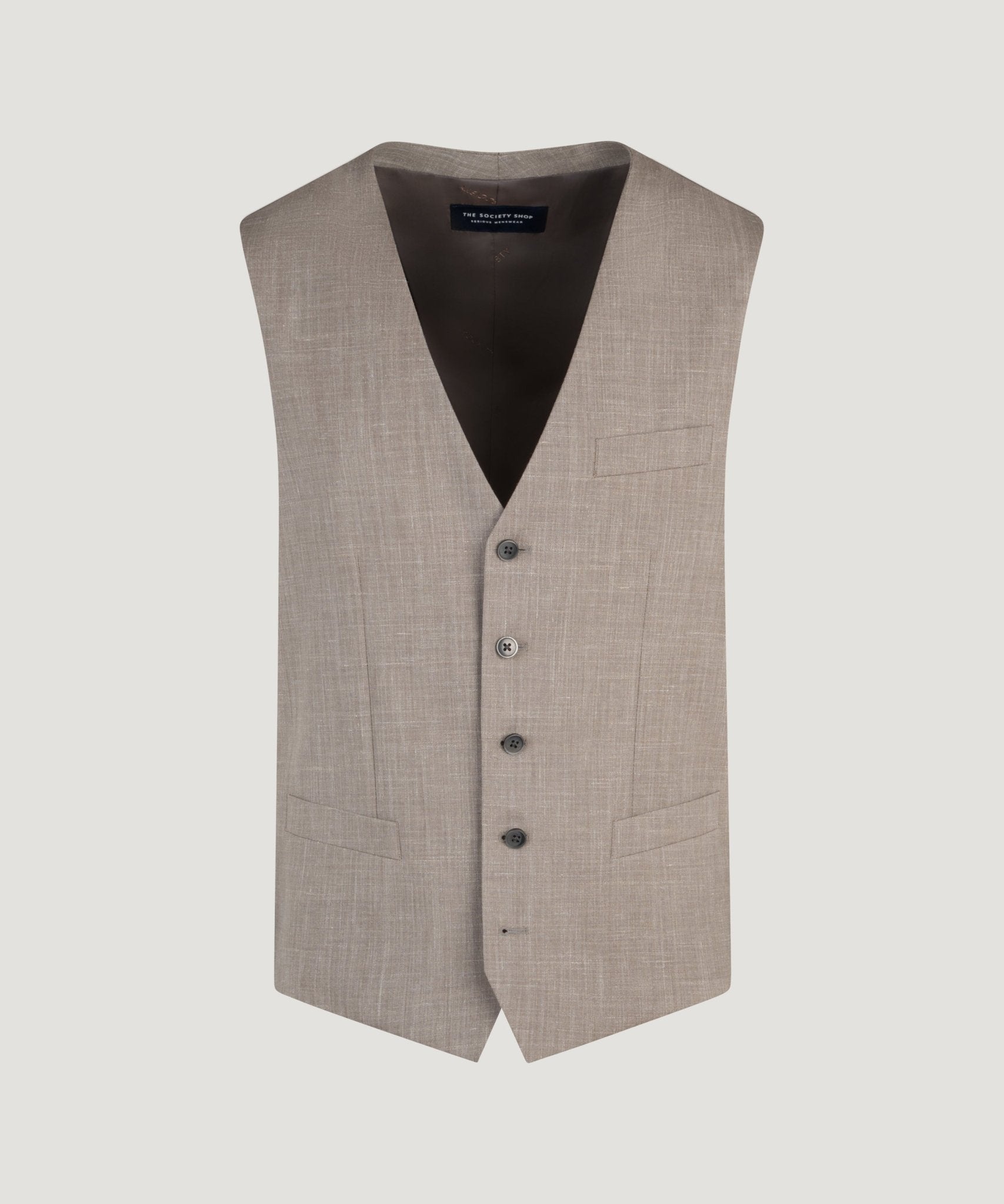 SOCI3TY Limited Fashion Driedelig pak wol/linnen/zijde zand - THE SOCIETY SHOP
