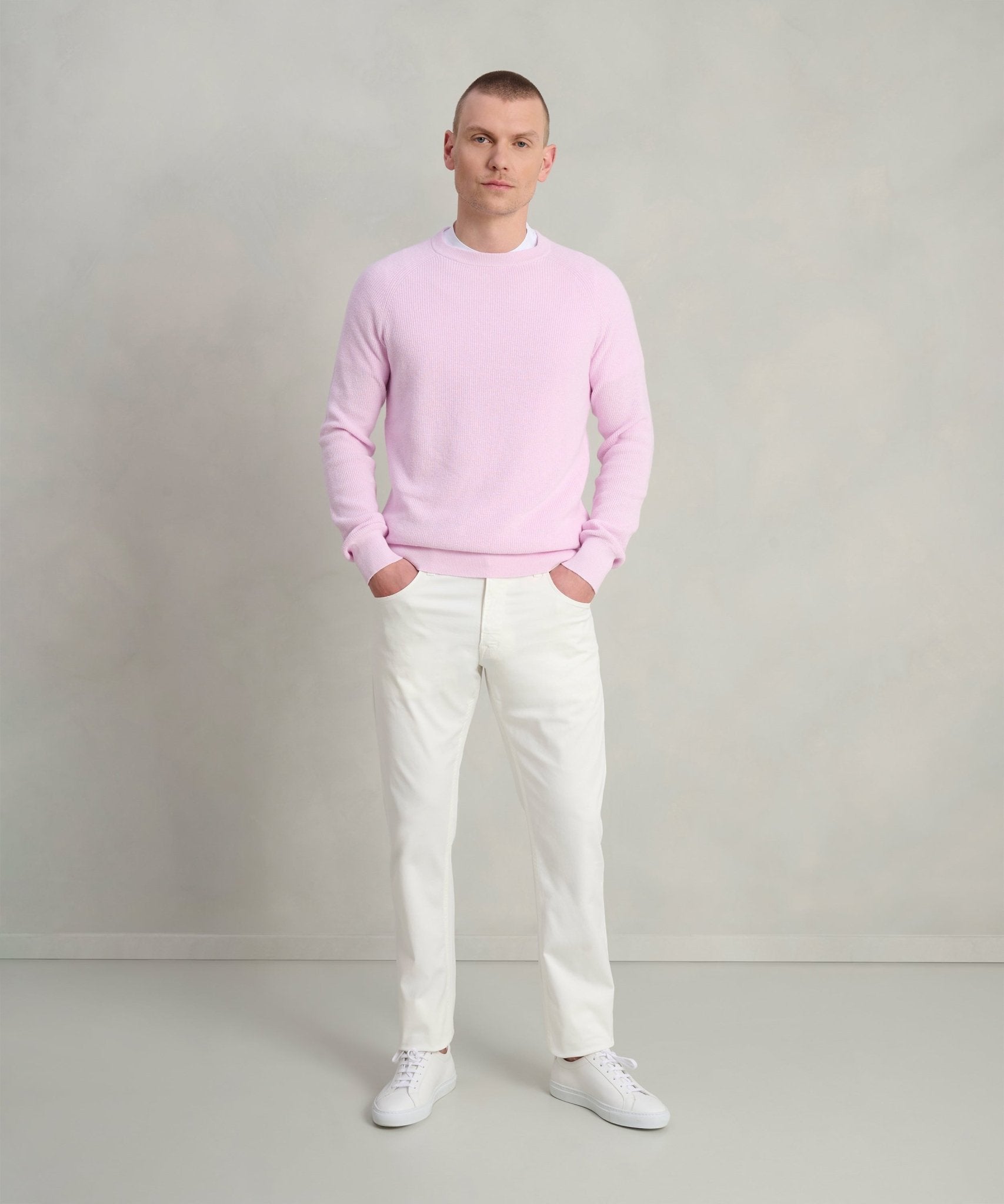 SOCI3TY Fisherman ribbed trui crewneck katoen linnen roze - THE SOCIETY SHOP