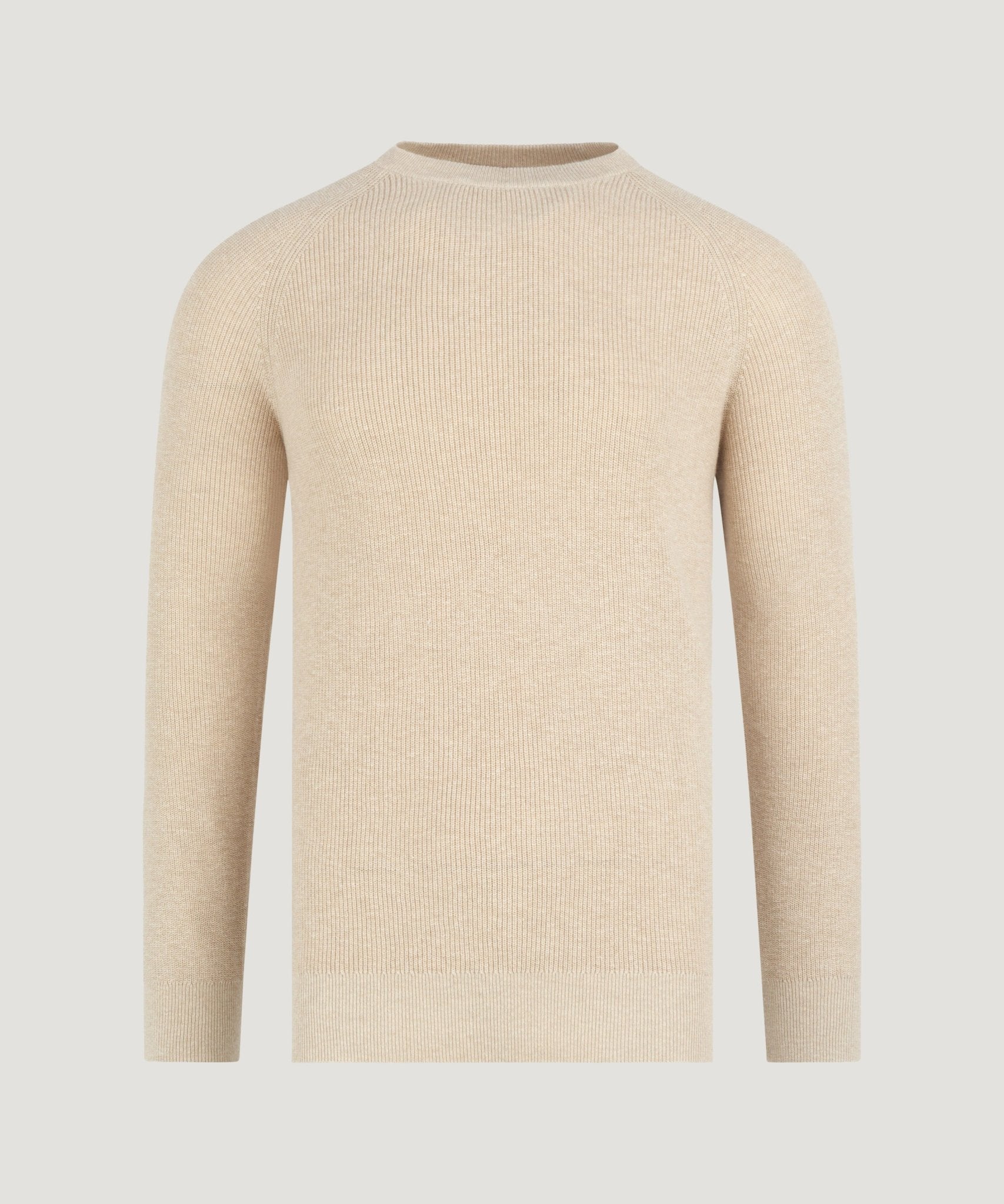 SOCI3TY Fisherman ribbed trui crewneck katoen linnen zand - THE SOCIETY SHOP