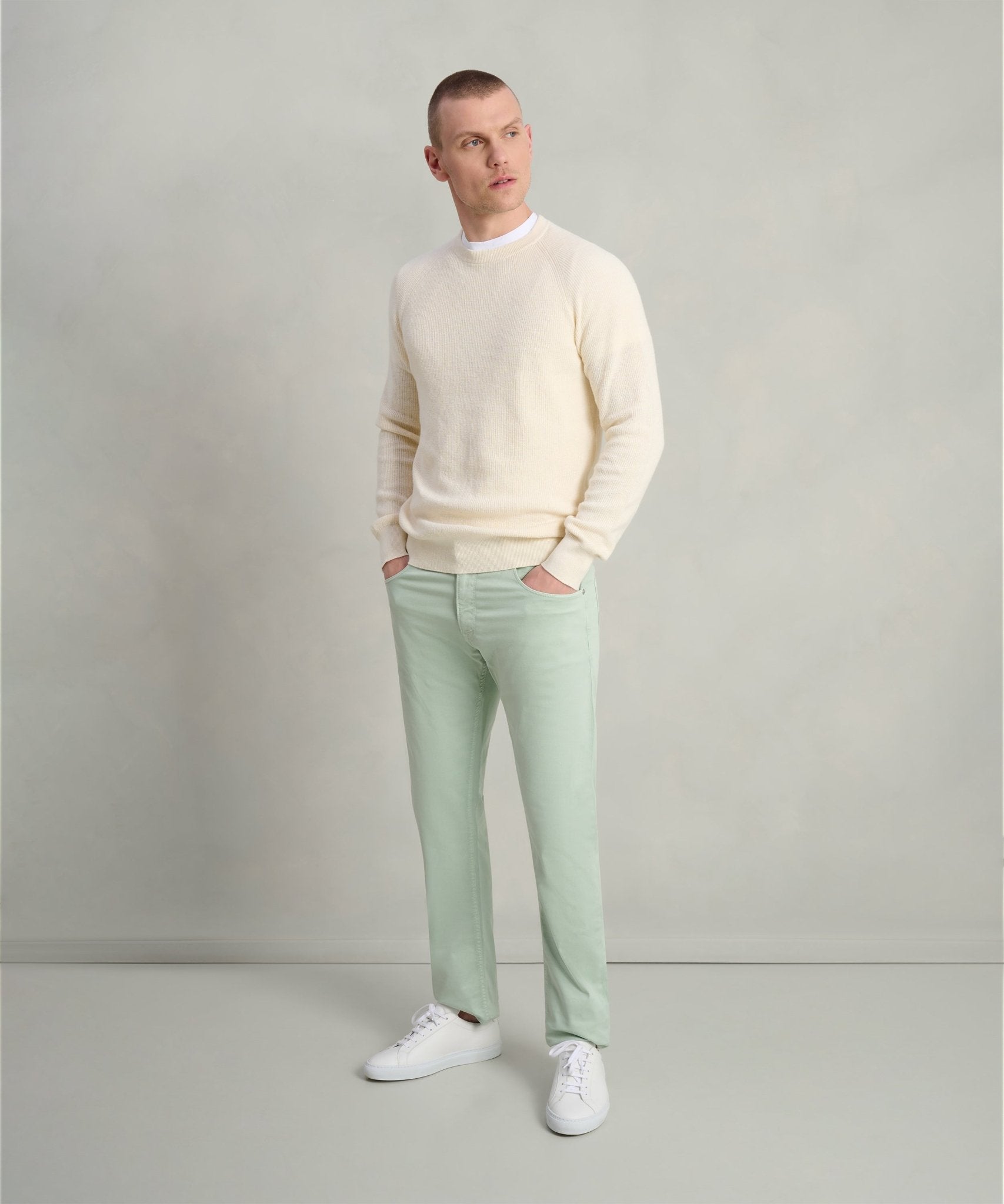 SOCI3TY Fisherman ribbed trui crewneck katoen off - white - THE SOCIETY SHOP