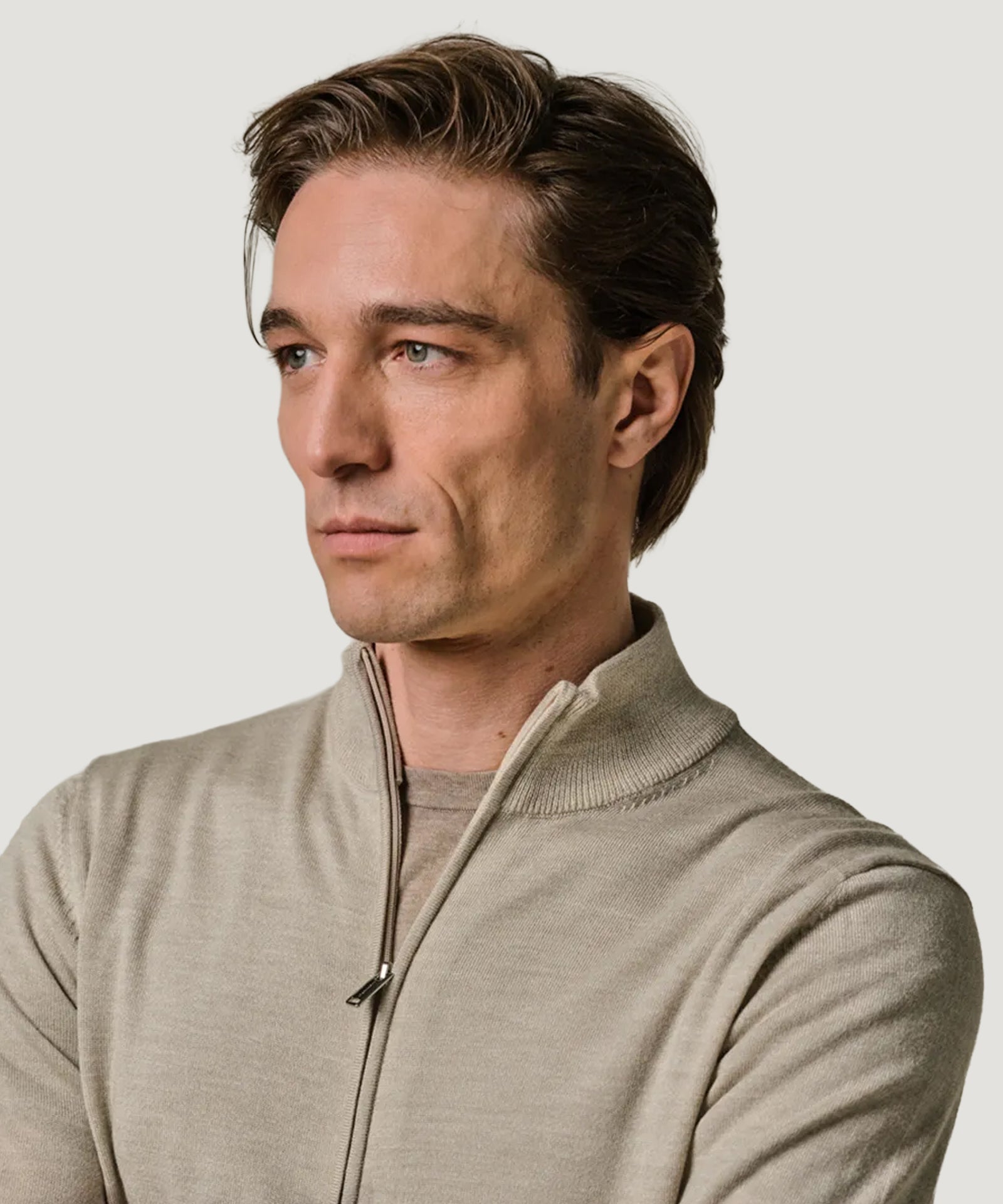 Profuomo Full - zip merino cardigan beige - THE SOCIETY SHOP