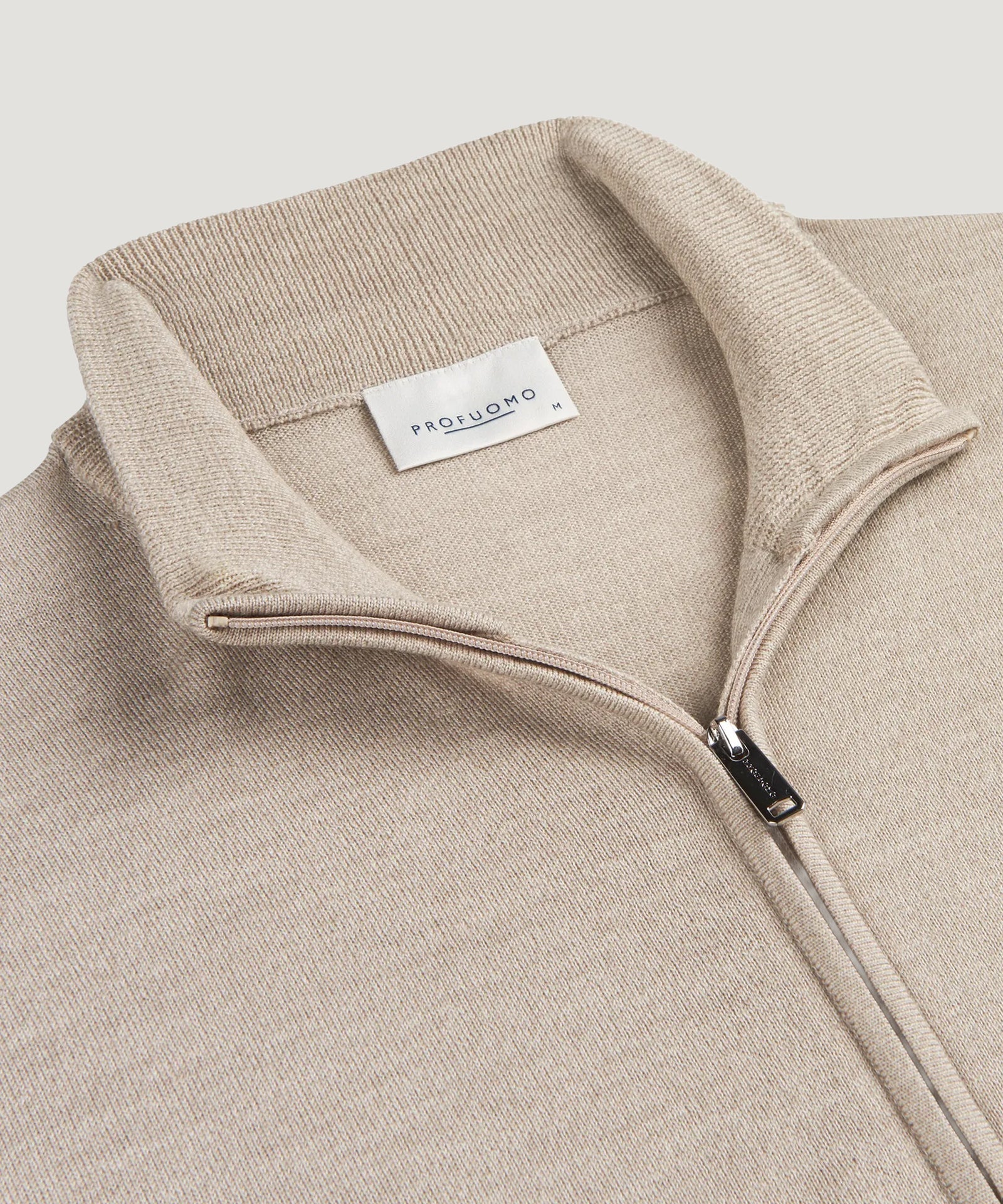 Profuomo Full - zip merino cardigan beige - THE SOCIETY SHOP