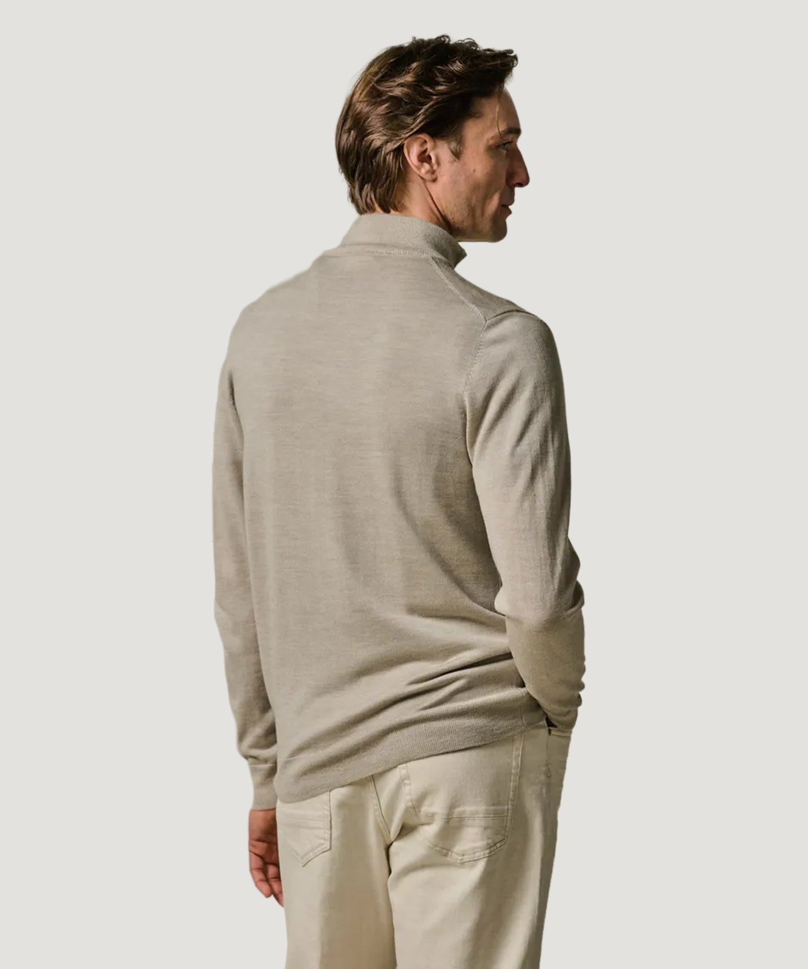 Profuomo Full - zip merino cardigan beige - THE SOCIETY SHOP