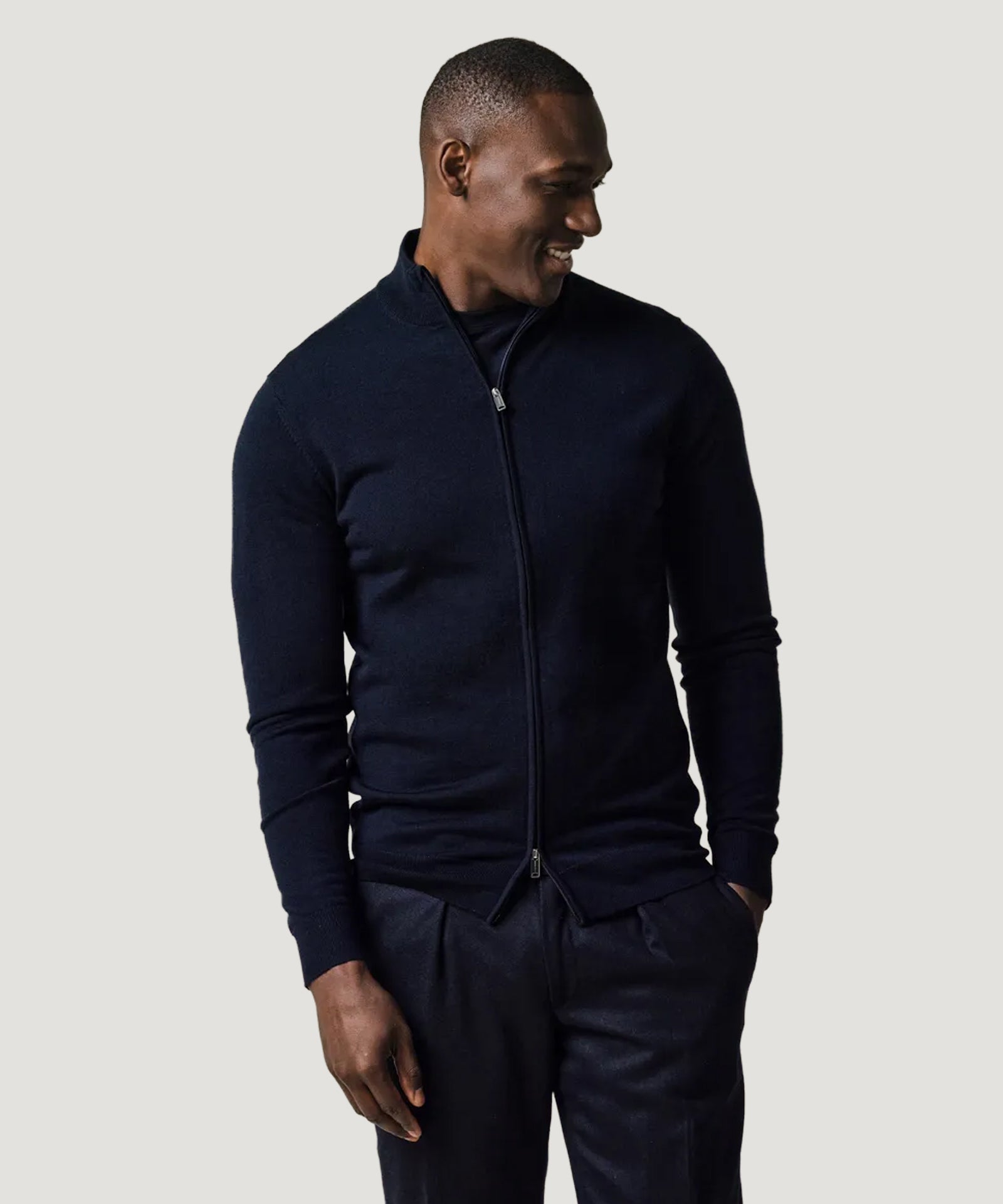Profuomo Full - zip merino cardigan donkerblauw - THE SOCIETY SHOP