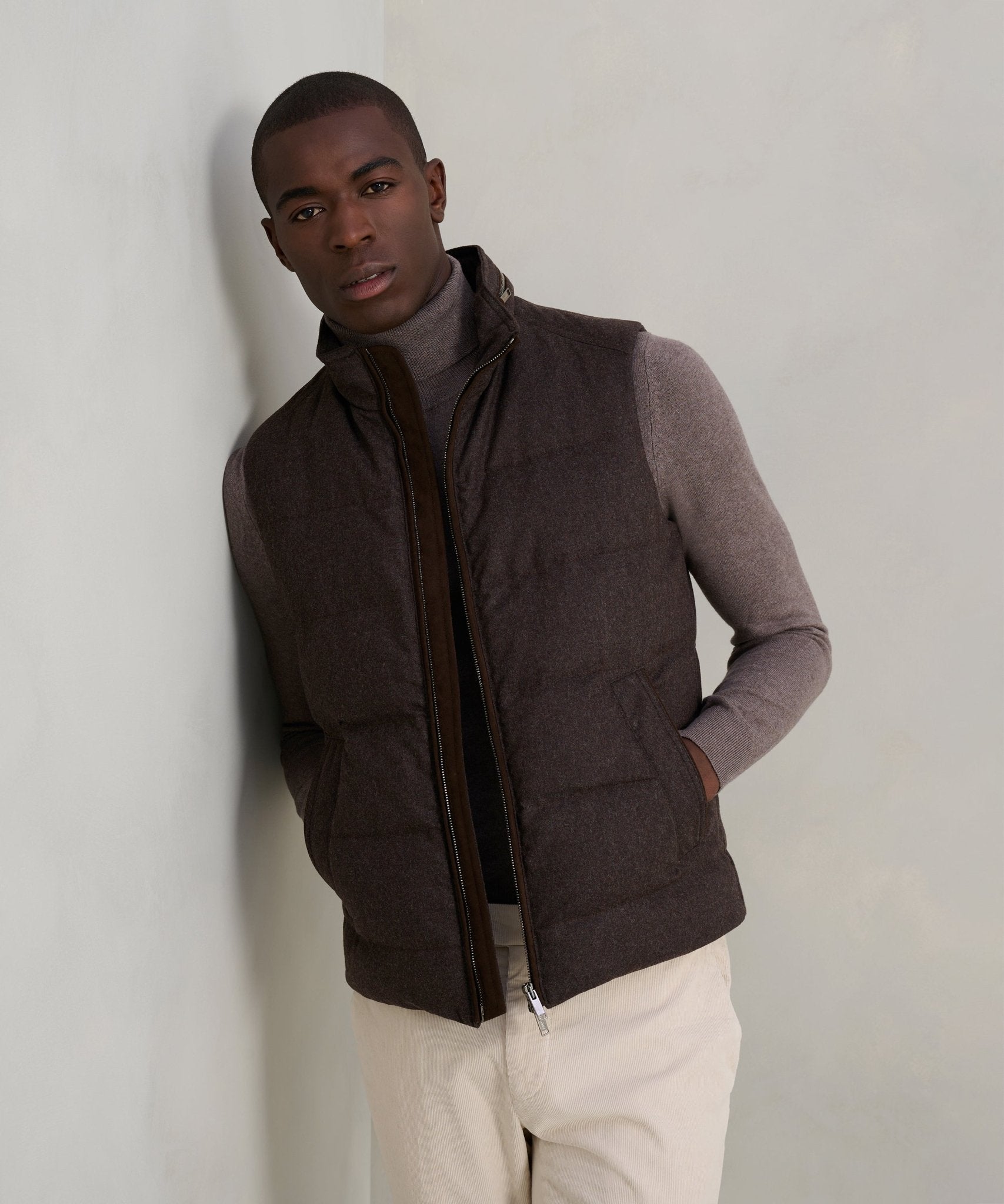 SOCI3TY Limited Gewatteerde bodywarmer wol donkerbruin - THE SOCIETY SHOP