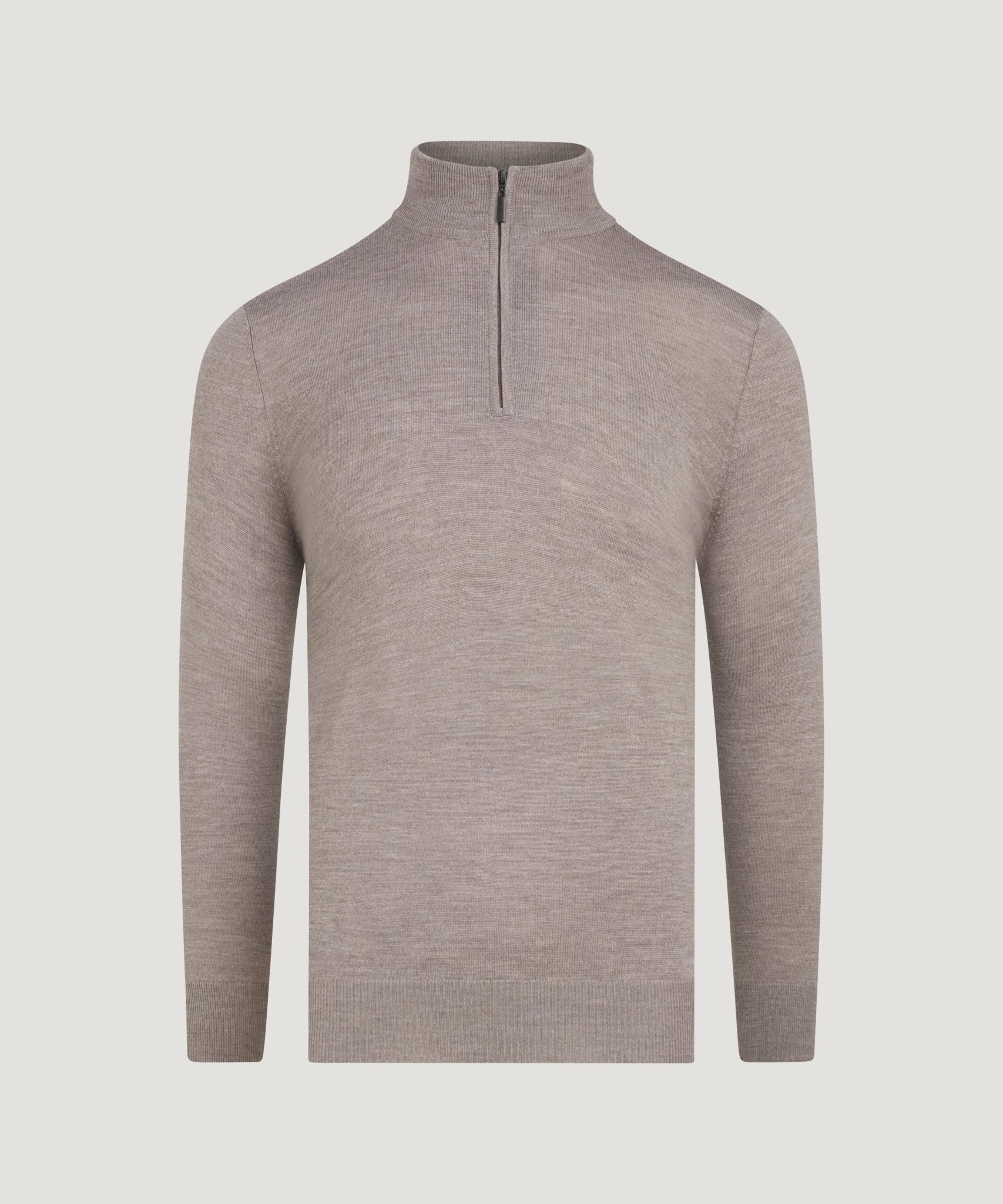 SOCI3TY Limited Fashion Half - zip trui fine merino taupe - THE SOCIETY SHOP