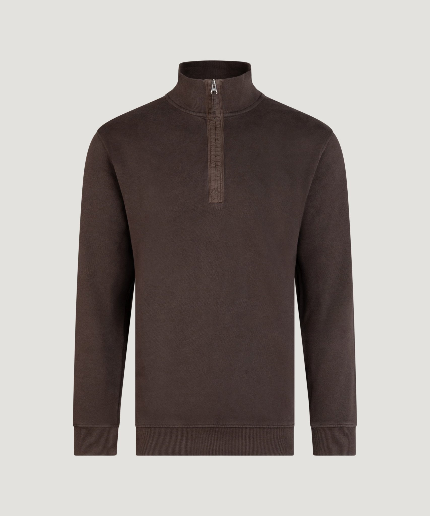 SOCI3TY Limited Fashion Half - zip trui garment - dyed mercerized katoen bruin - THE SOCIETY SHOP