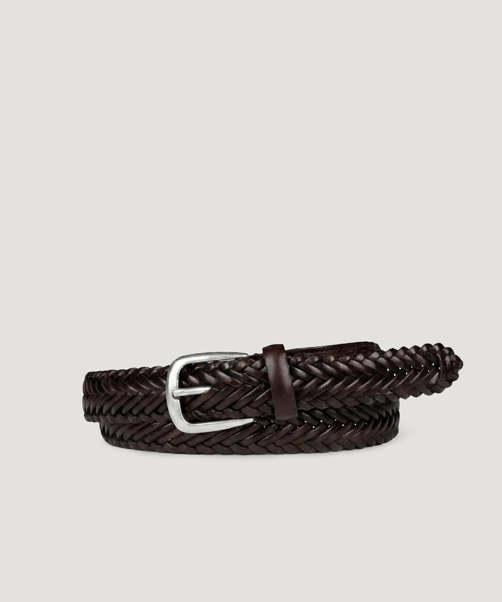 Profuomo Handgevlochten riem leer donkerbruin - THE SOCIETY SHOP