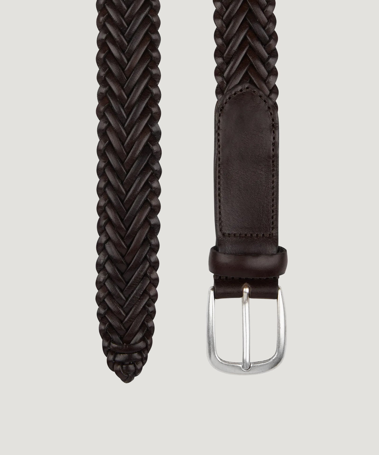 Profuomo Handgevlochten riem leer donkerbruin - THE SOCIETY SHOP
