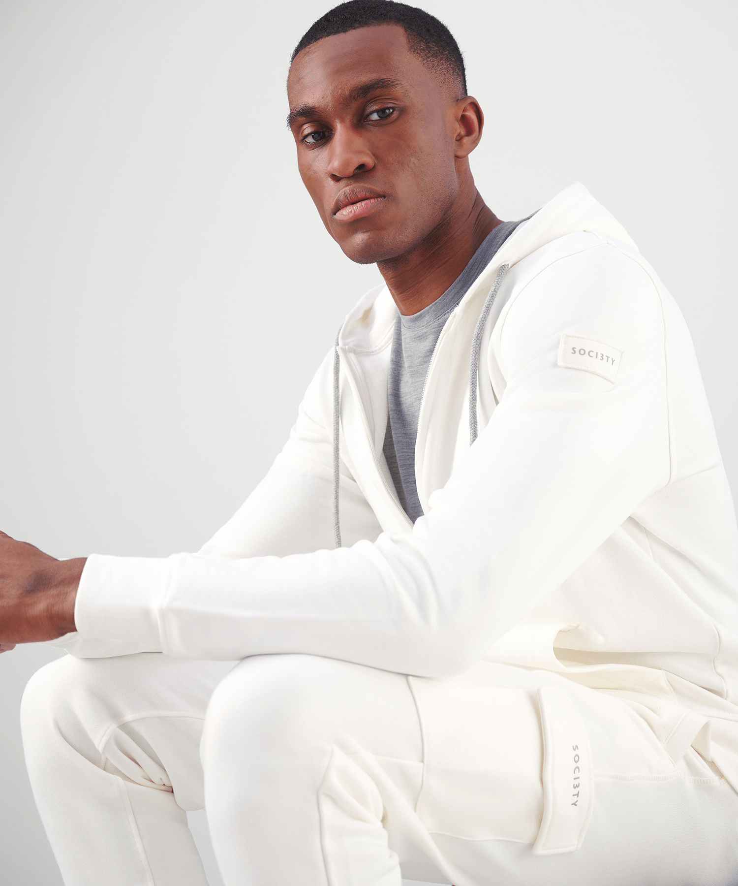 SOCI3TY Hooded sweatvest off-white katoen - The Society Shop