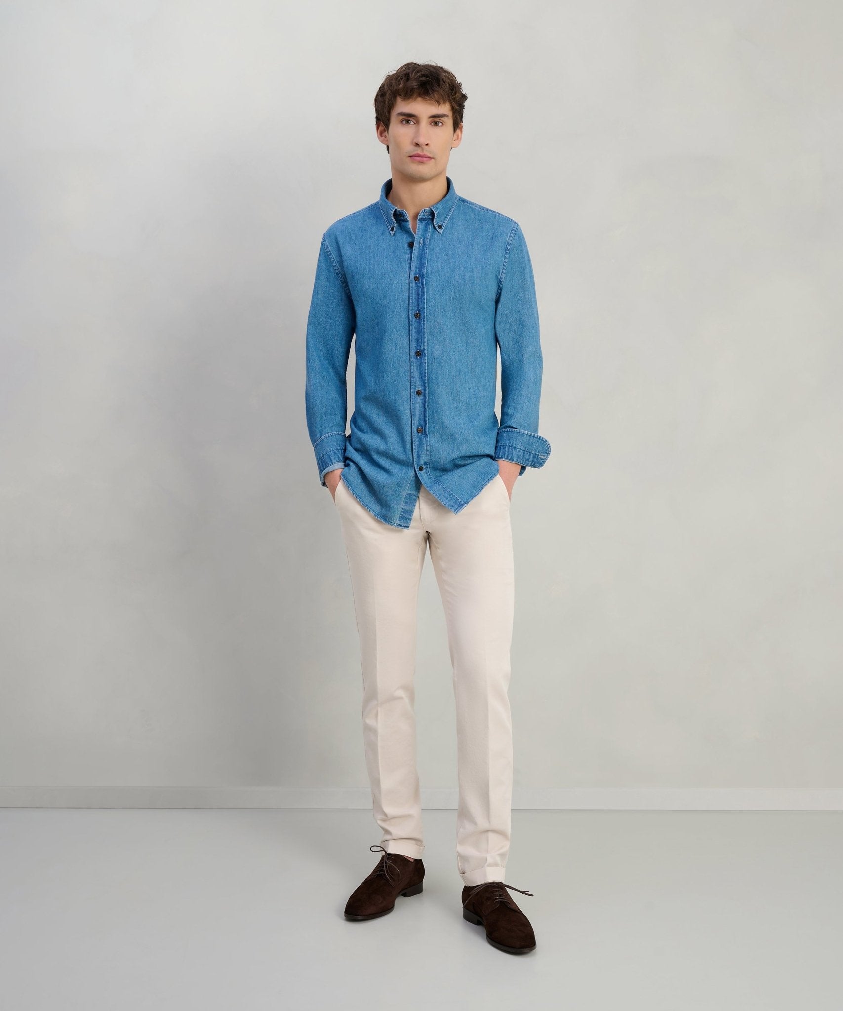 Profuomo Japanese denim overhemd katoen blauw - The Society Shop
