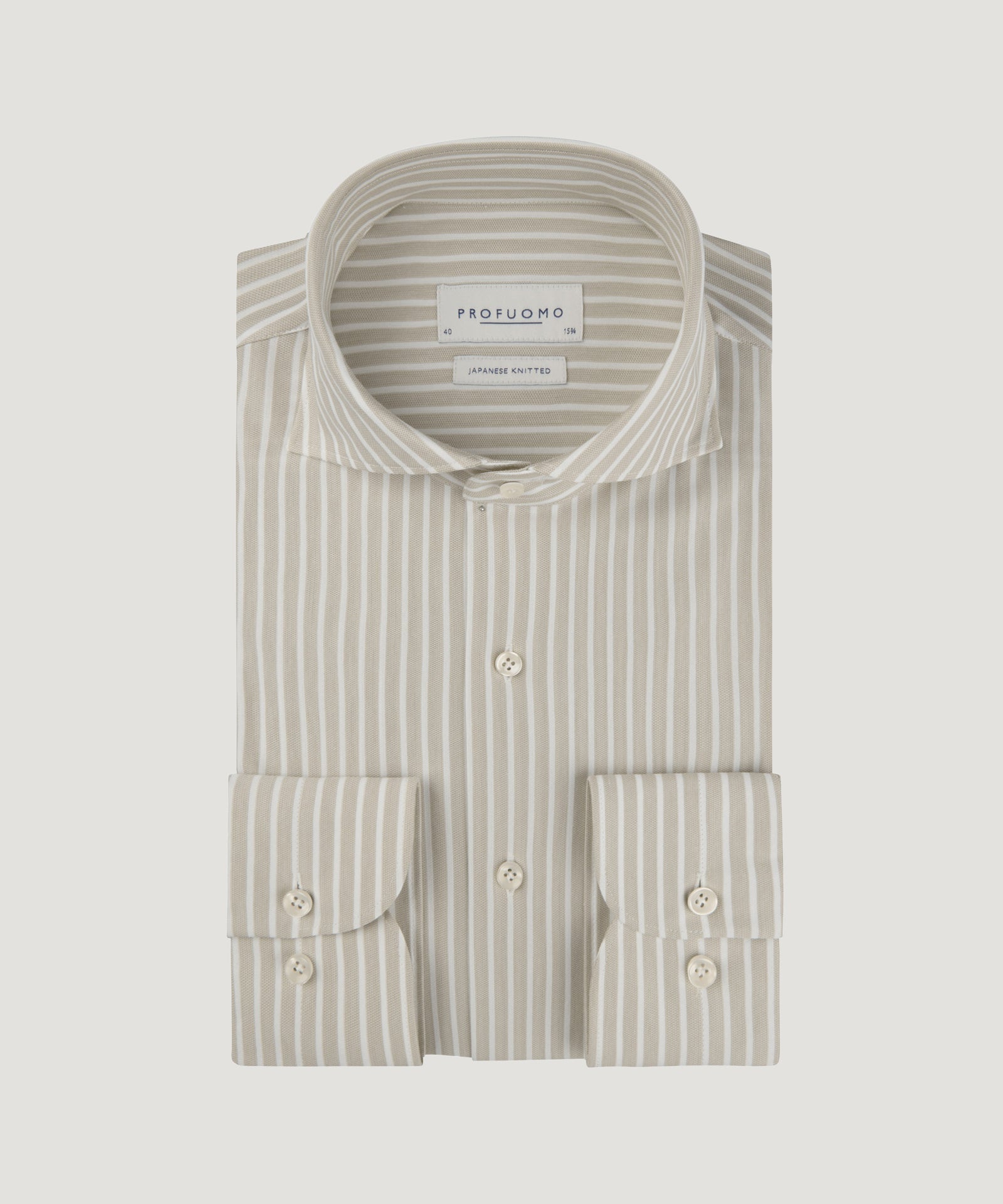 Profuomo Japanese knitted overhemd beige gestreept - THE SOCIETY SHOP