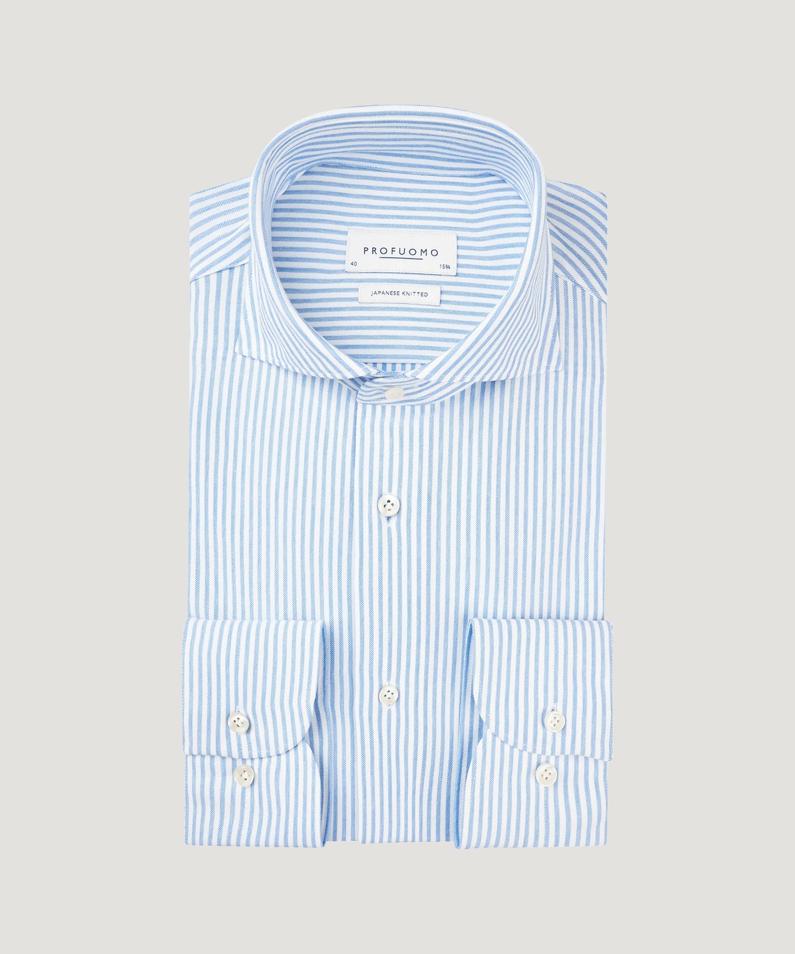 Profuomo Japanese knitted overhemd blauw gestreept - The Society Shop