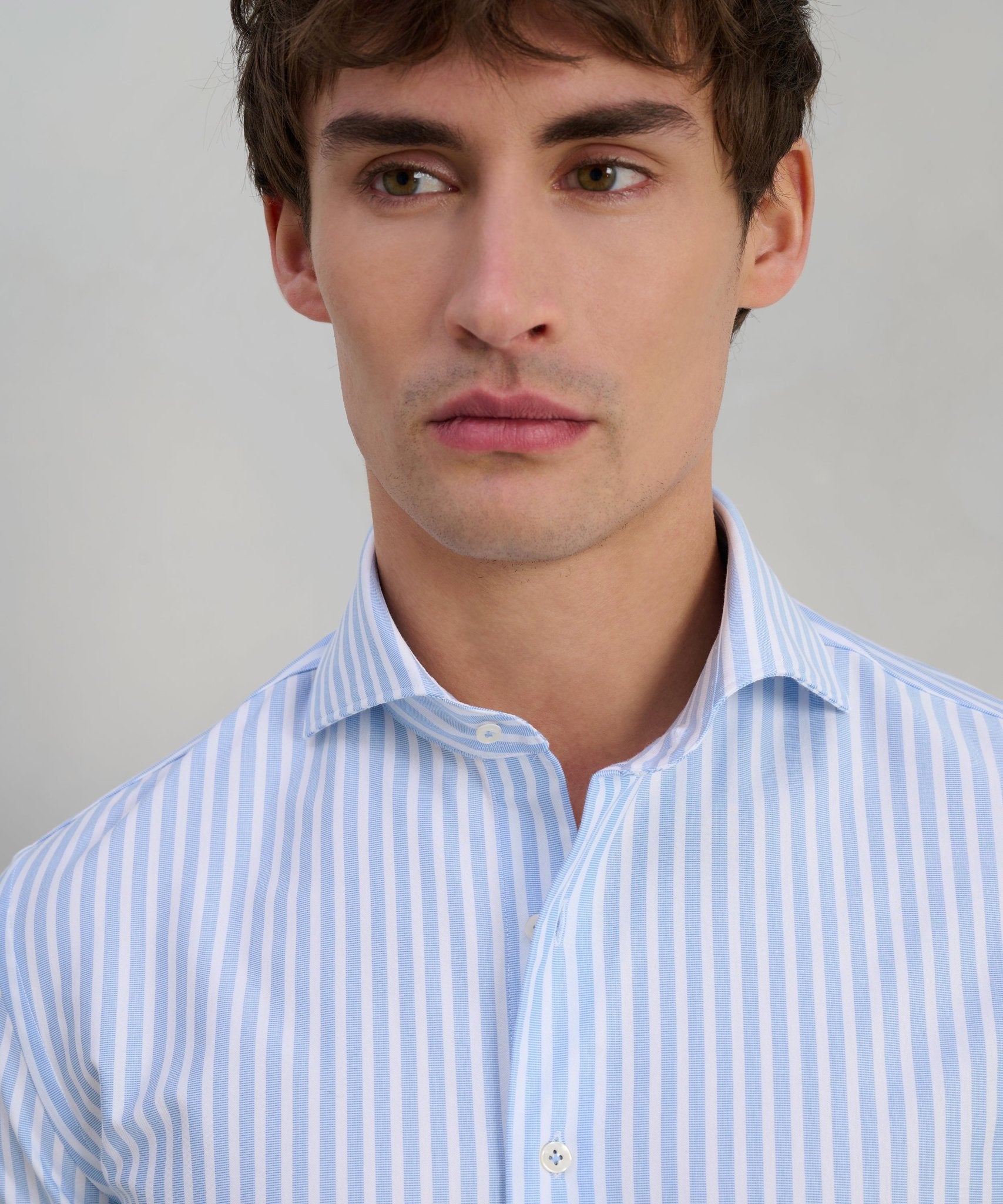 Profuomo Japanese knitted overhemd katoenmix blauw gestreept - The Society Shop