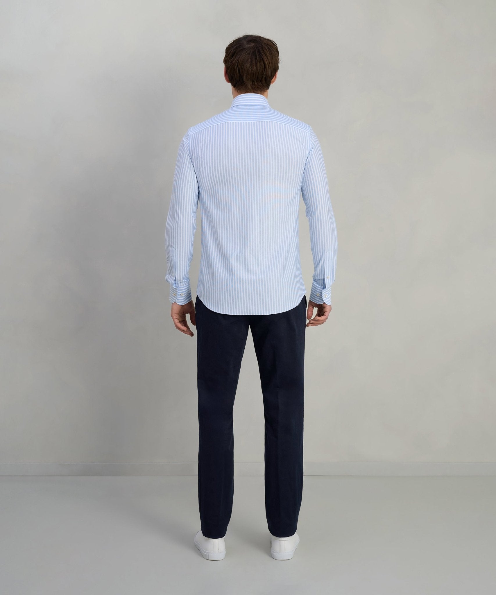 Profuomo Japanese knitted overhemd katoenmix blauw gestreept - The Society Shop