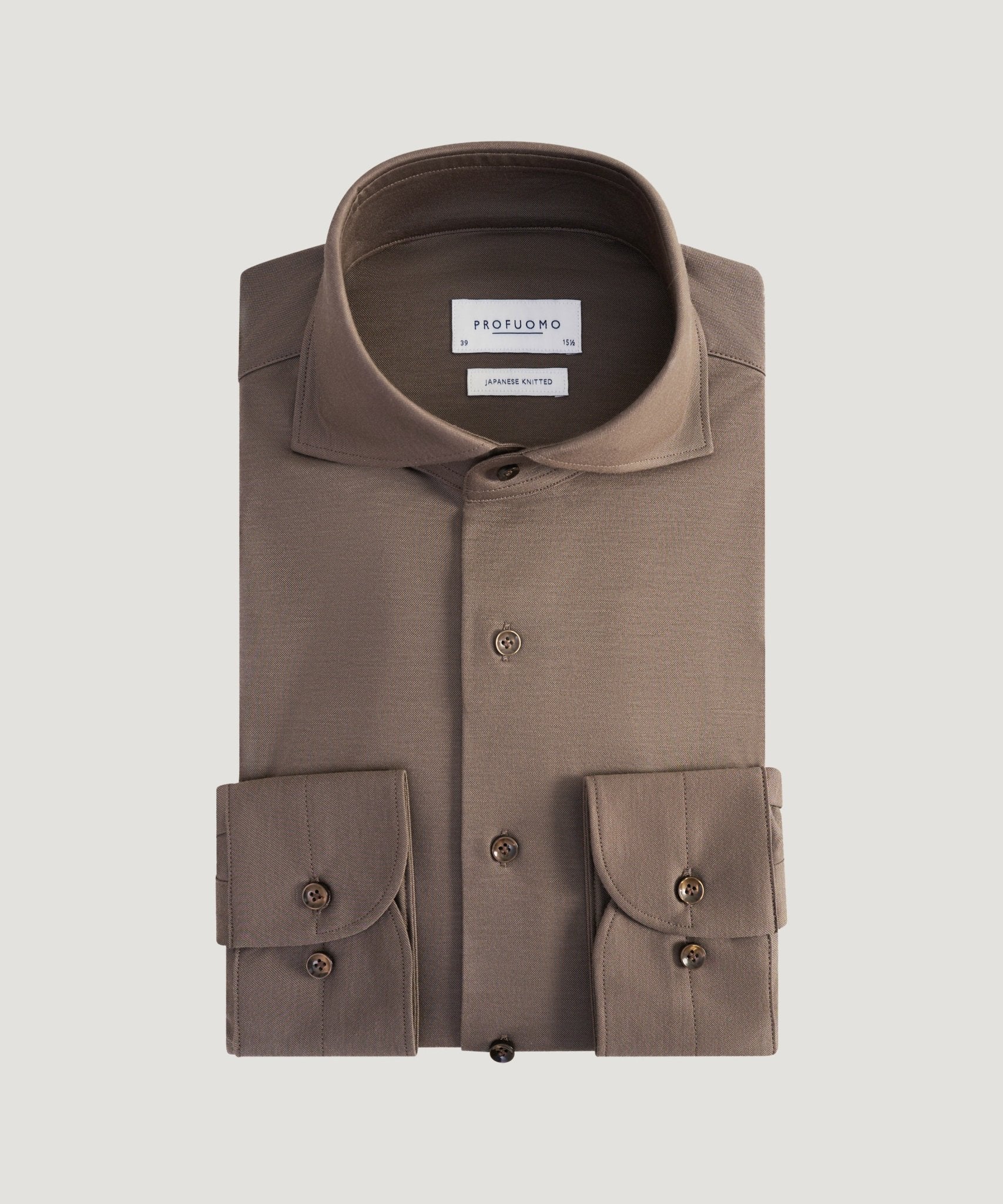 Profuomo Japanese knitted overhemd katoenmix bruin - The Society Shop