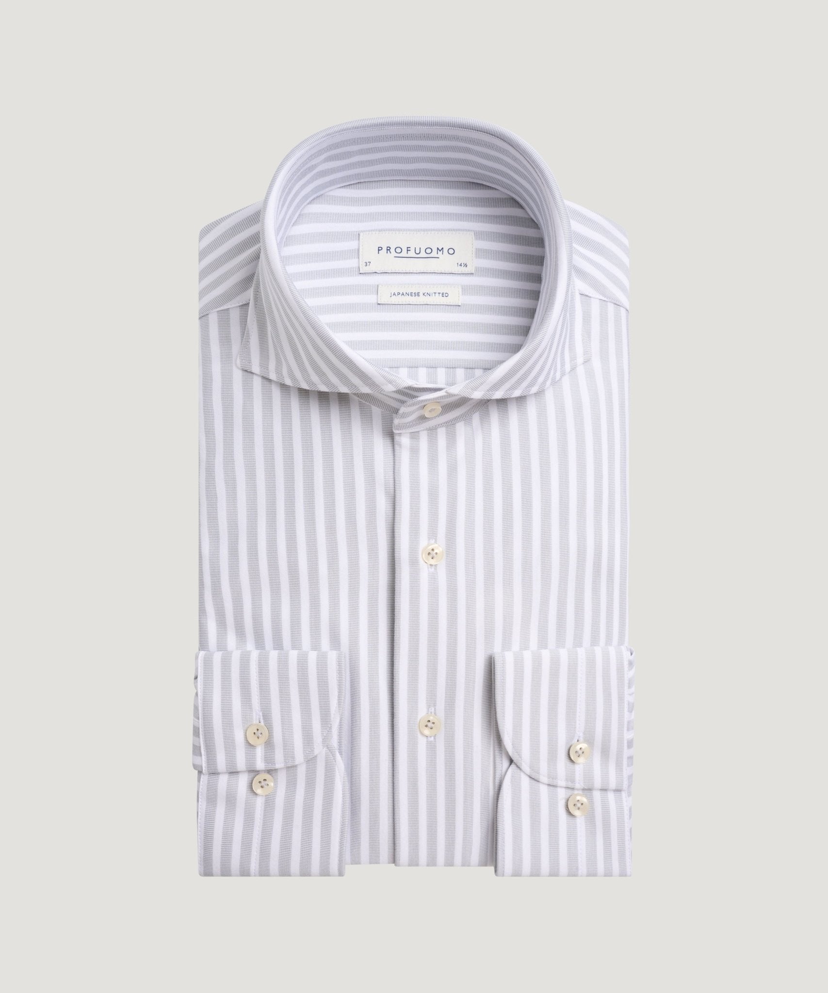 Profuomo Japanese knitted overhemd katoenmix lichtgroen gestreept - The Society Shop