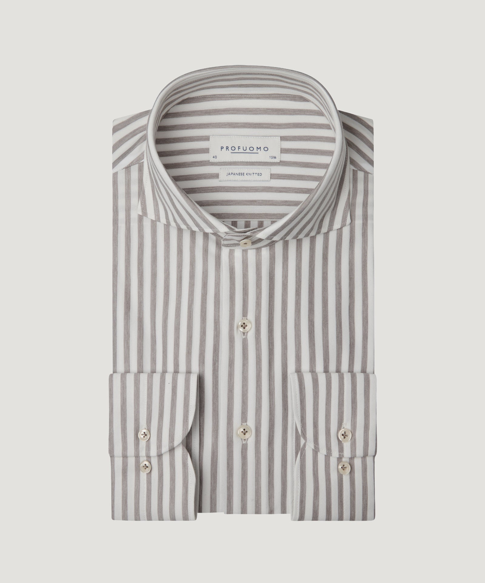 Profuomo Japanese knitted overhemd taupe gestreept - THE SOCIETY SHOP
