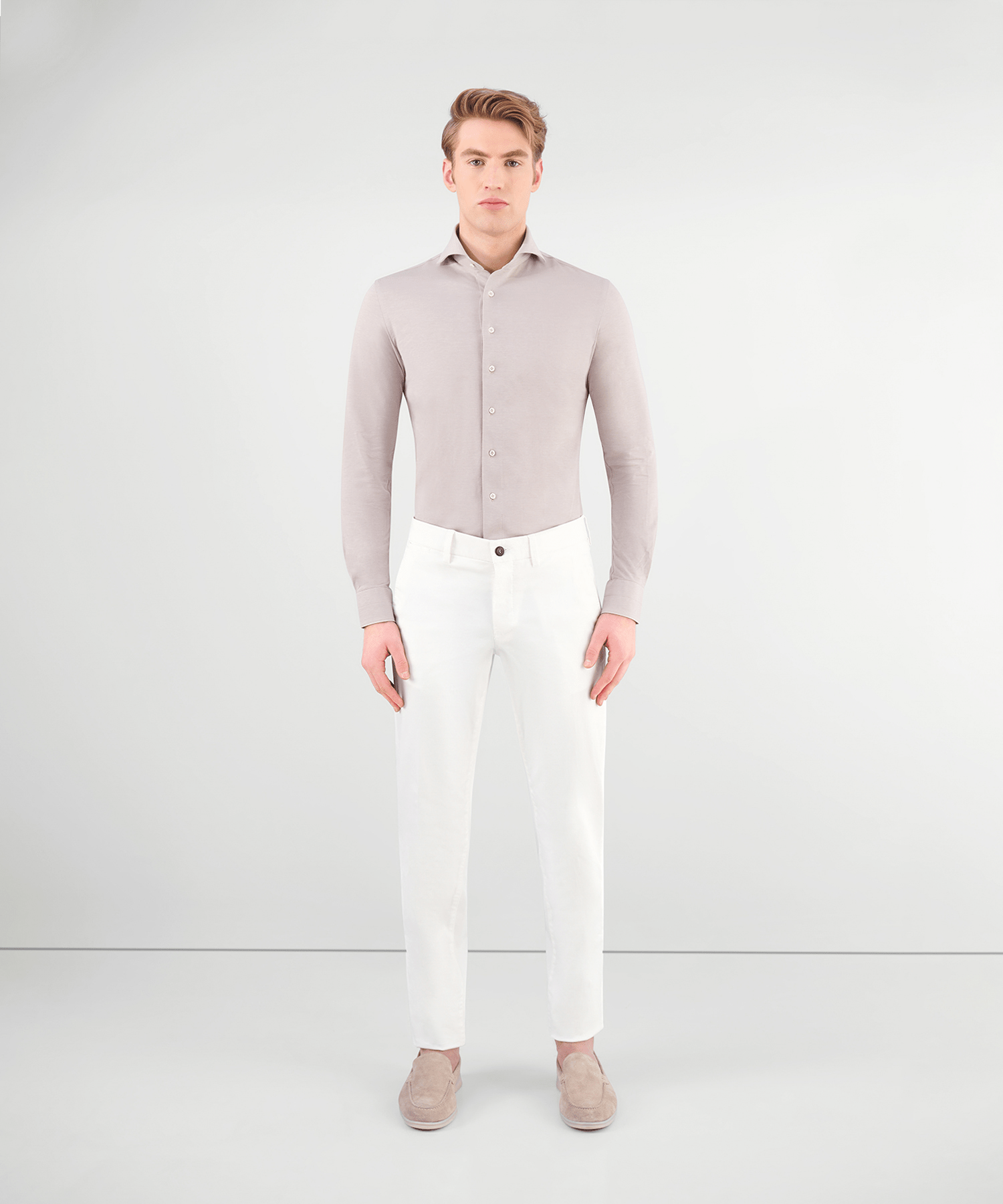 Profuomo Japanese knitted shirt katoen lichtbruin - The Society Shop