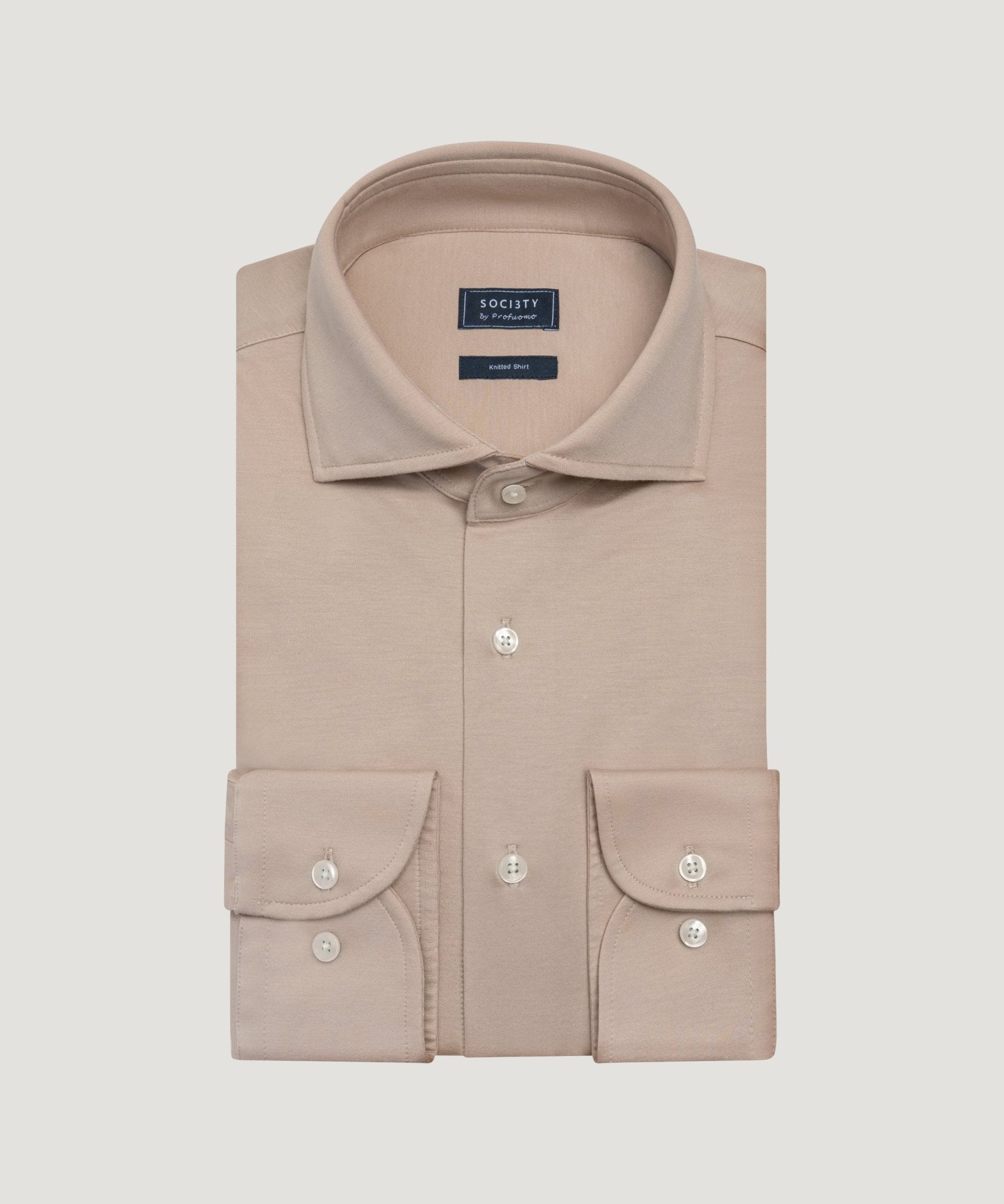 SOCI3TY by Profuomo Knitted overhemd katoen beige - THE SOCIETY SHOP