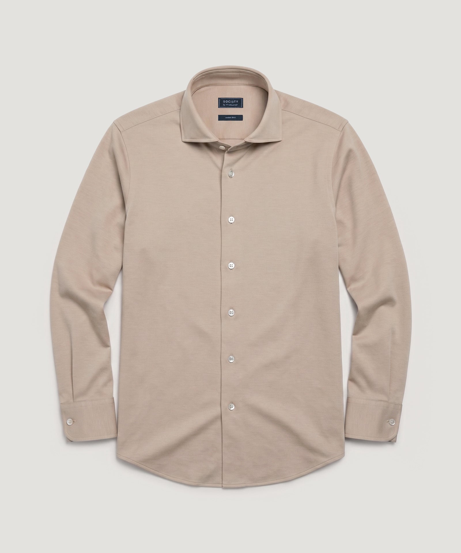 SOCI3TY by Profuomo Knitted overhemd katoen beige - THE SOCIETY SHOP