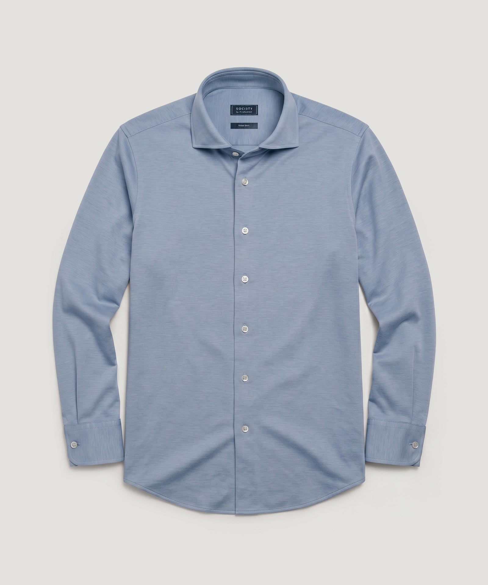 SOCI3TY by Profuomo Knitted overhemd katoen blauw - THE SOCIETY SHOP