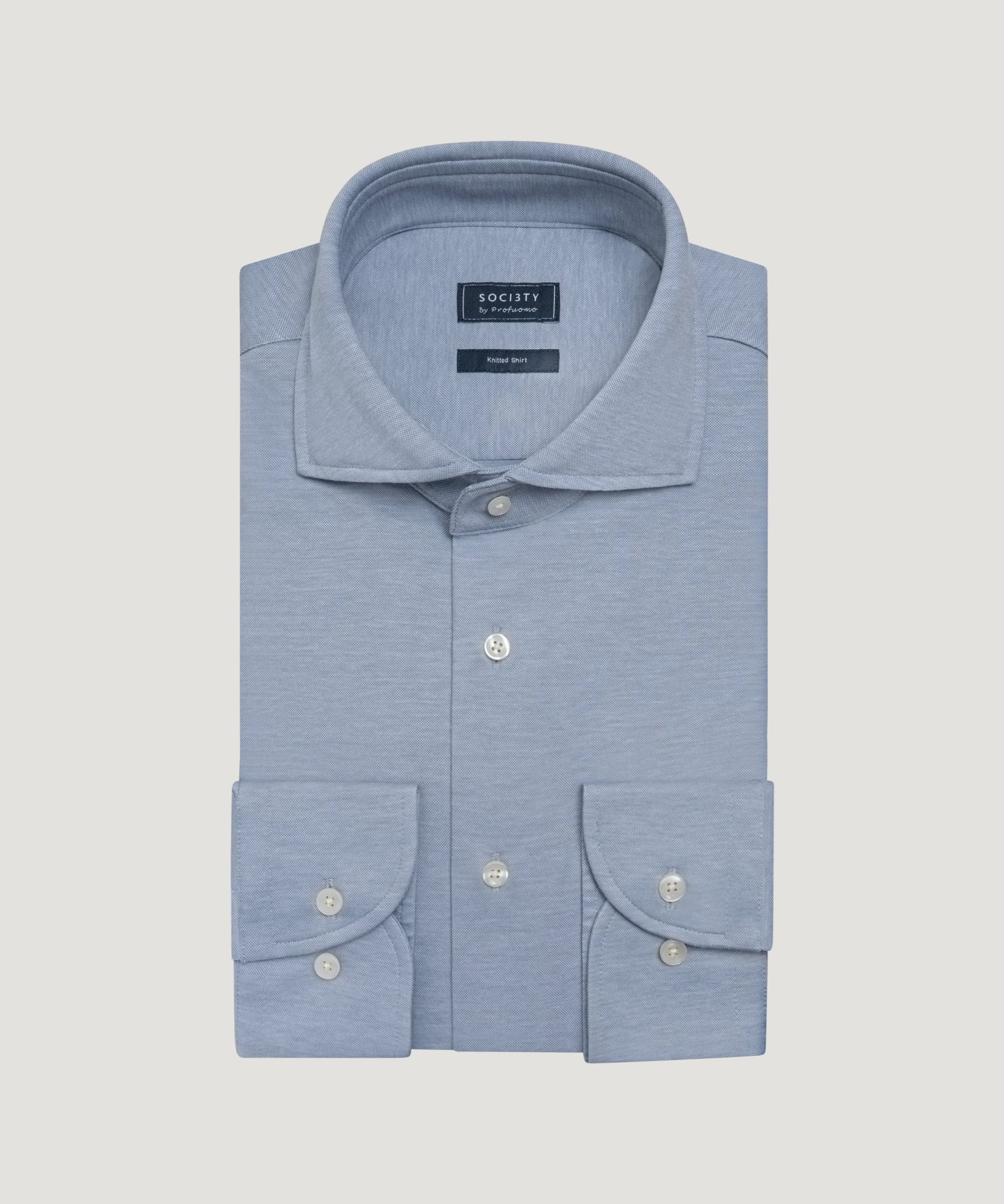 SOCI3TY by Profuomo Knitted overhemd katoen blauw - THE SOCIETY SHOP