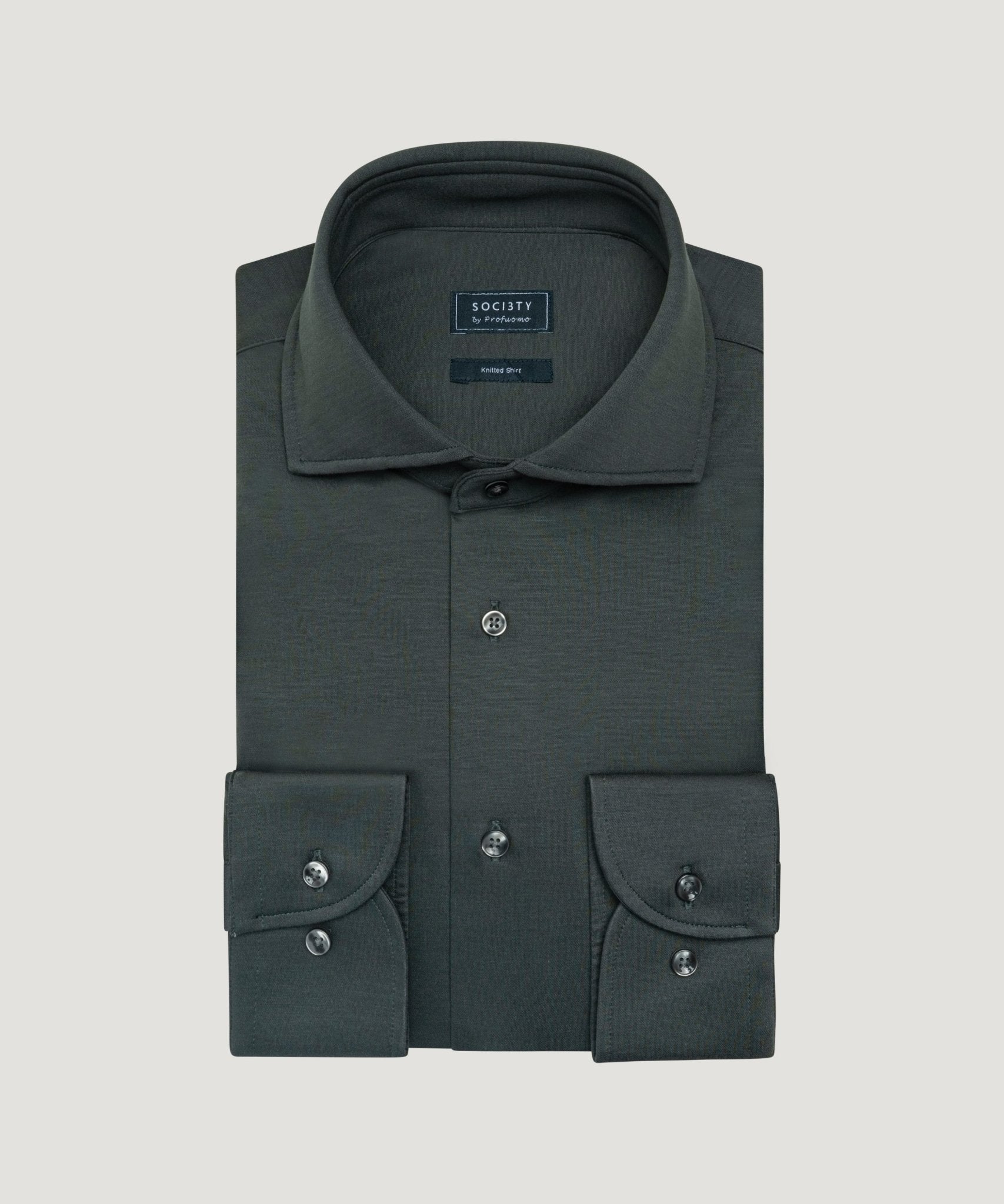 SOCI3TY by Profuomo Knitted overhemd katoen donkergroen - THE SOCIETY SHOP