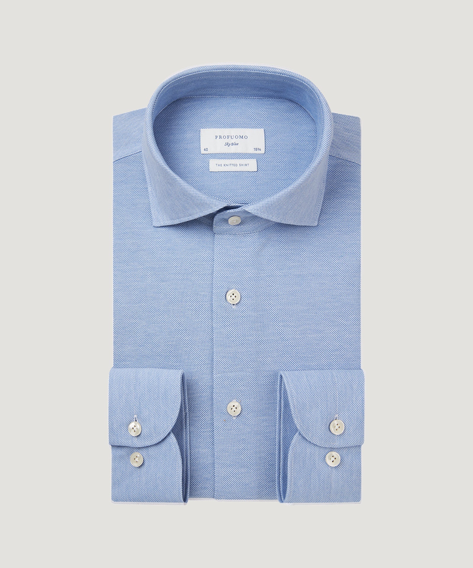 Profuomo Knitted overhemd katoen lichtblauw - THE SOCIETY SHOP