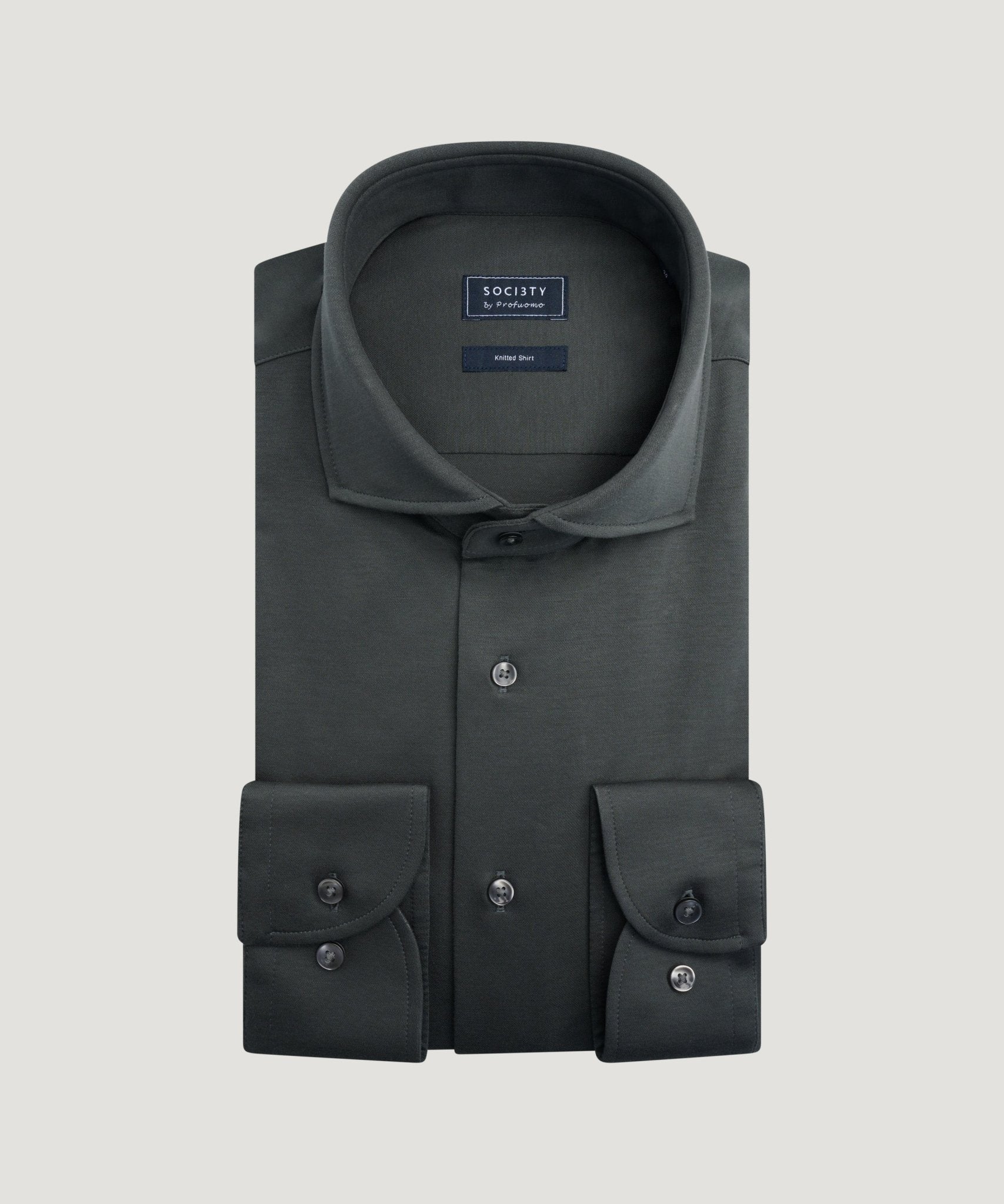 Profuomo Knitted overhemd single jersey katoen donkergroen - THE SOCIETY SHOP