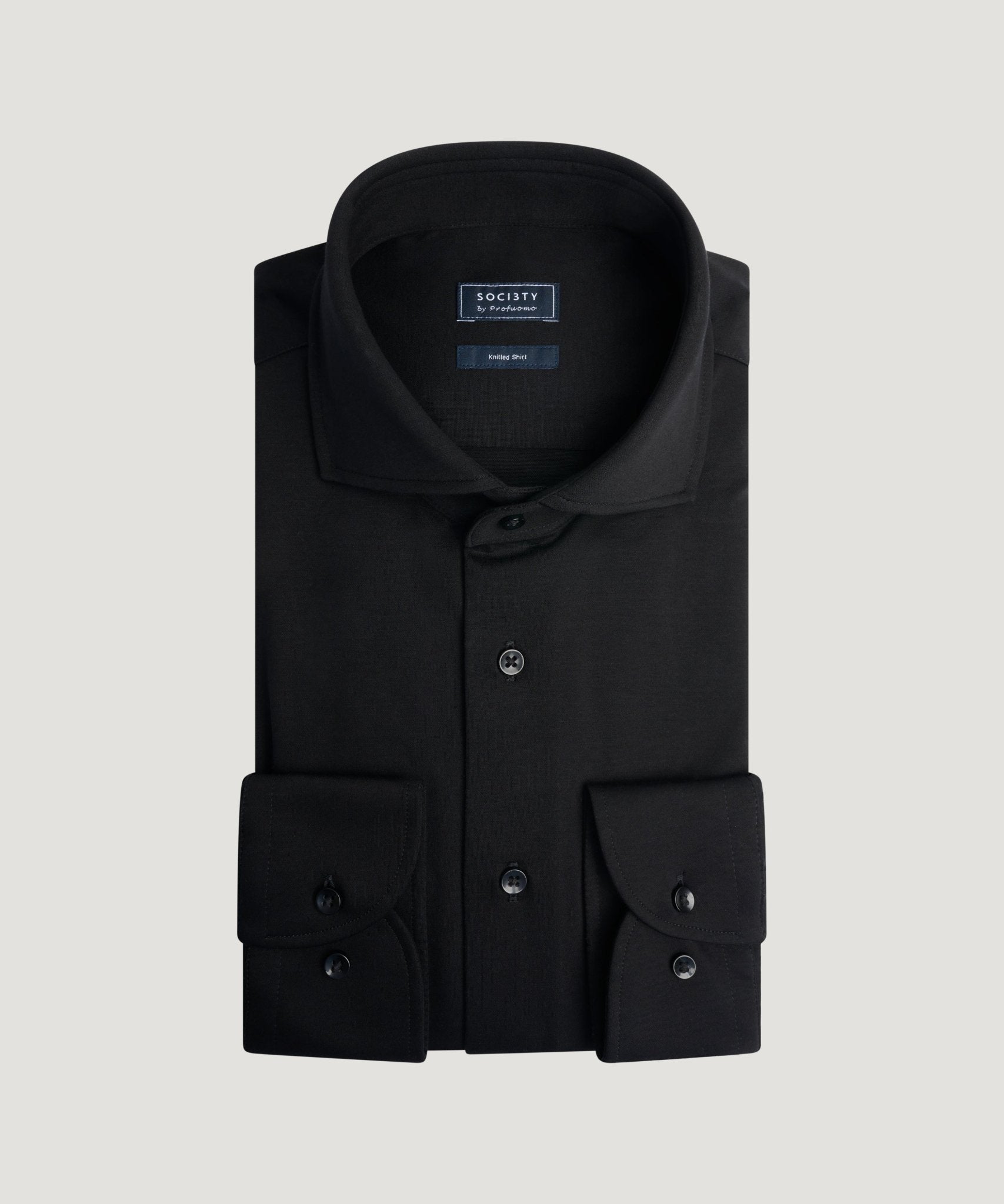 Profuomo Knitted overhemd single jersey katoen zwart - THE SOCIETY SHOP