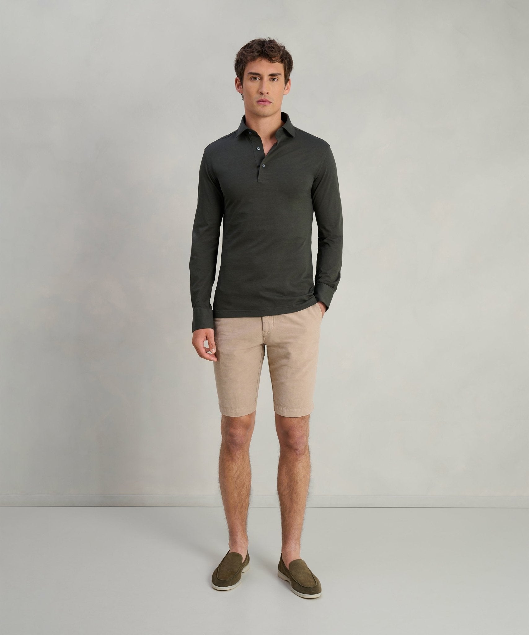 SOCI3TY Lange mouwen polo donkergroen katoen - The Society Shop