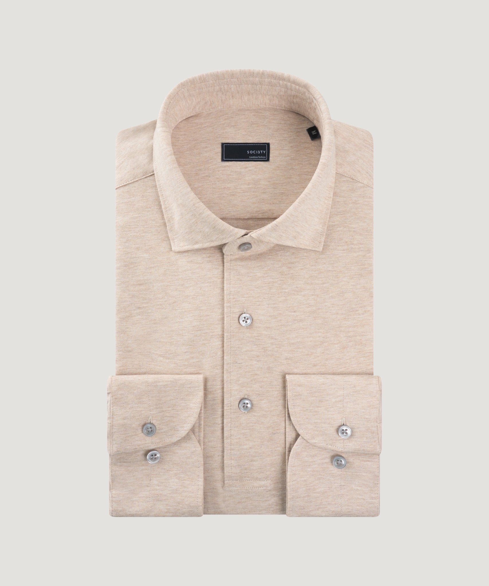 SOCI3TY Lange mouwen polo lichtbeige katoen - The Society Shop