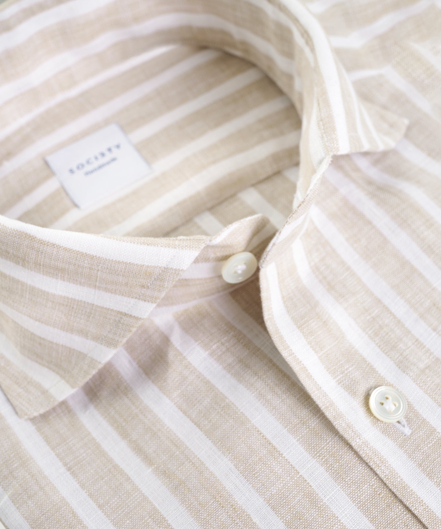 SOCI3TY Handmade Linnen overhemd beige gestreept - The Society Shop