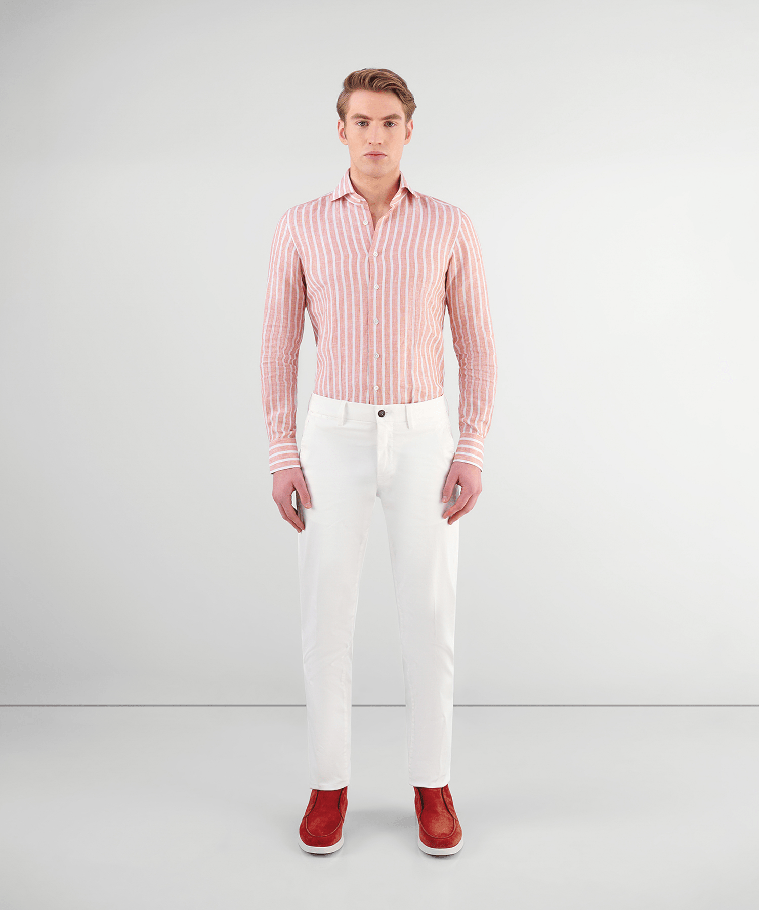 SOCI3TY Handmade Linnen overhemd gestreept perzik - The Society Shop